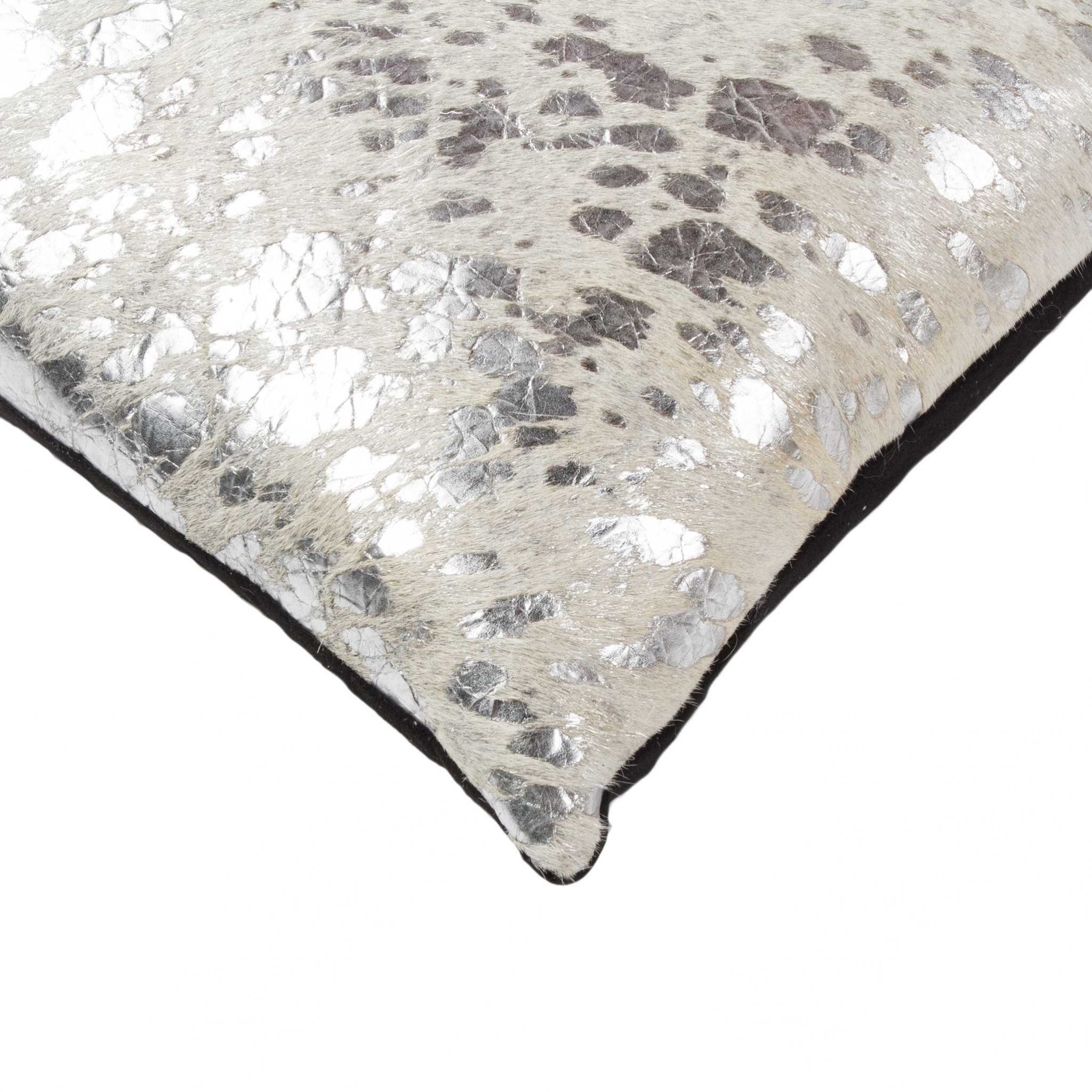 12" x 20" x 5" Silver And Natural Cowhide - Pillow