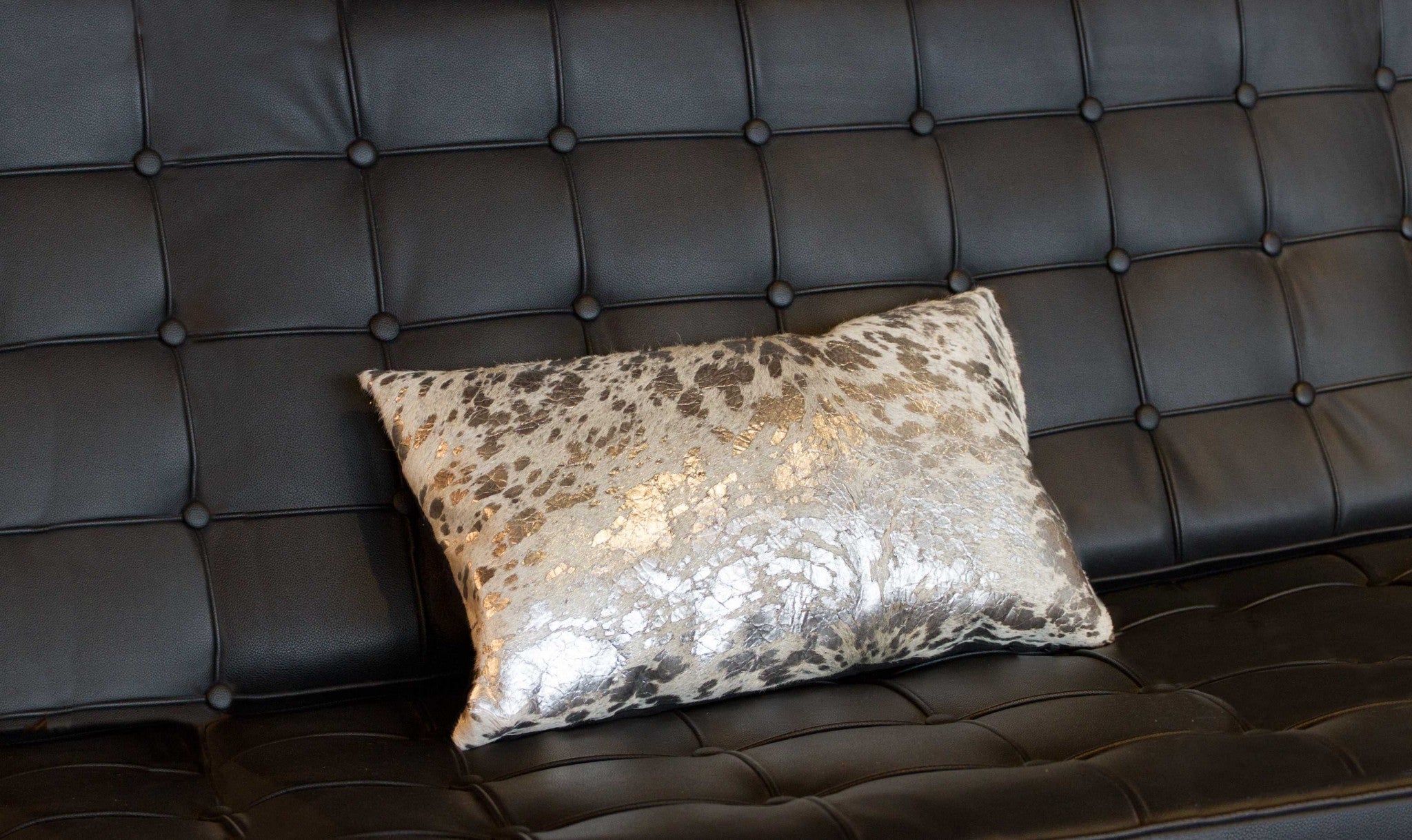 12" x 20" x 5" Silver And Natural Cowhide - Pillow