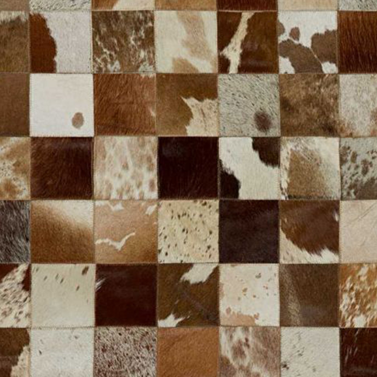 96" x 120" Brown And White, 4" Square Patches, Cowhide - Area Rug