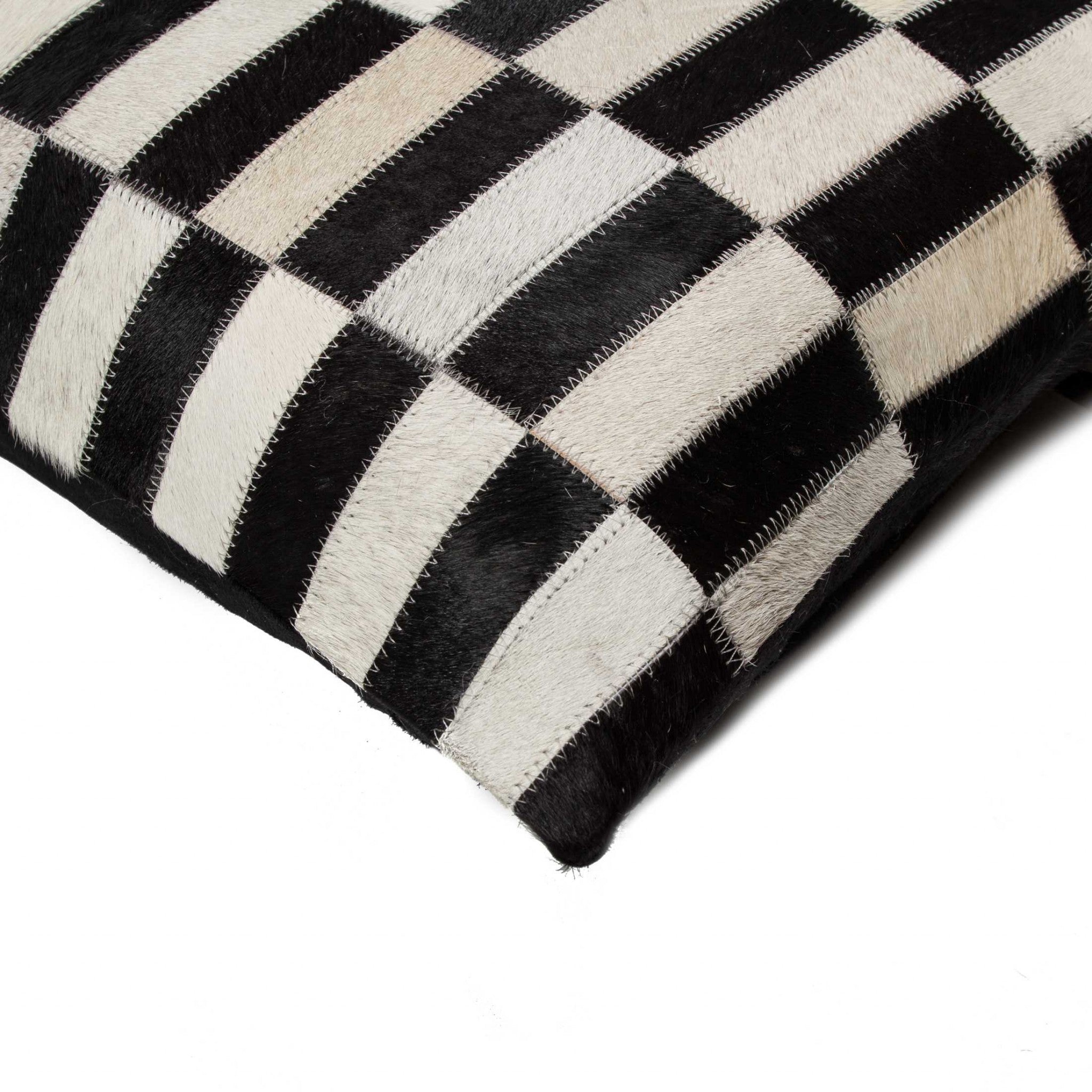 18" x 18" x 5" Black And White Linear Cowhide - Pillow
