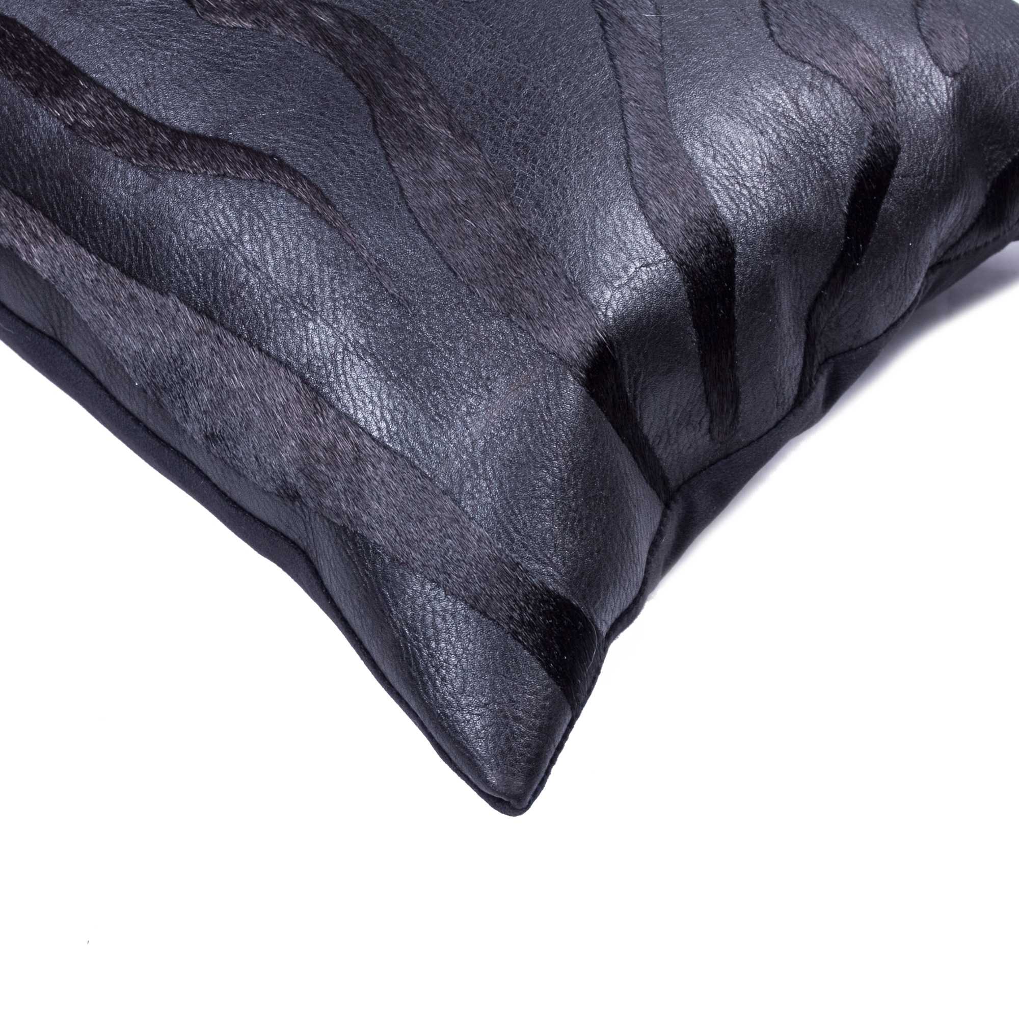 12" x 20" x 5" Zebra Black On Black Cowhide - Pillow