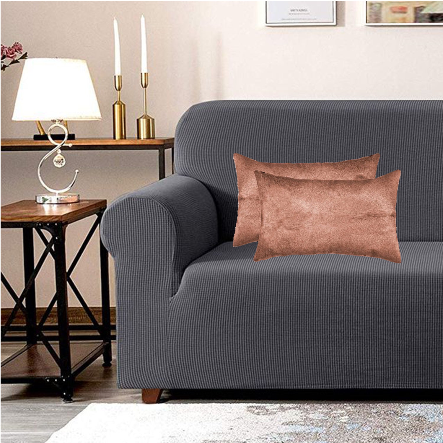 12" x 20" x 5" Brown, Cowhide - Pillow 2-Pack