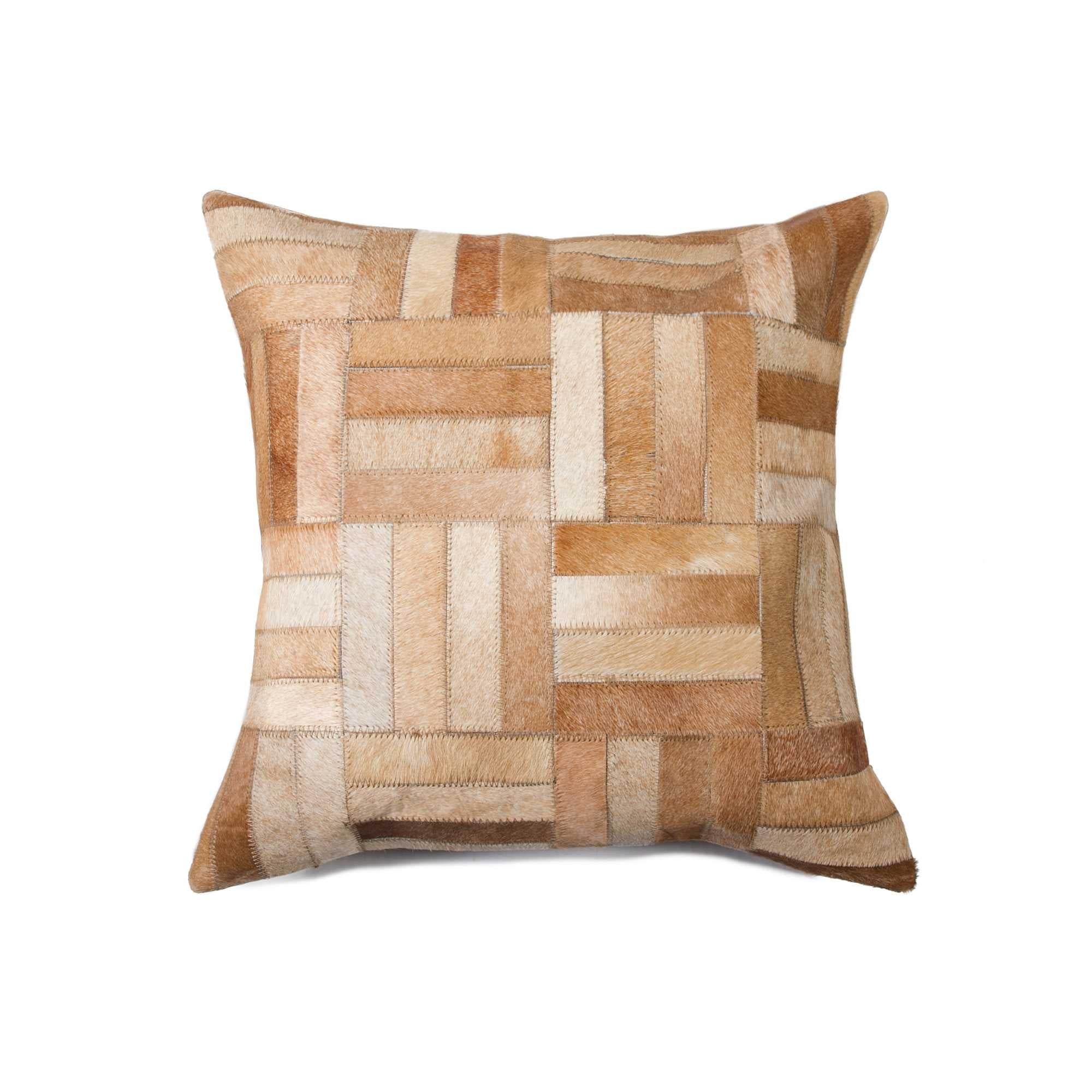 18" x 18" x 5" Tan Parquet Cowhide - Pillow