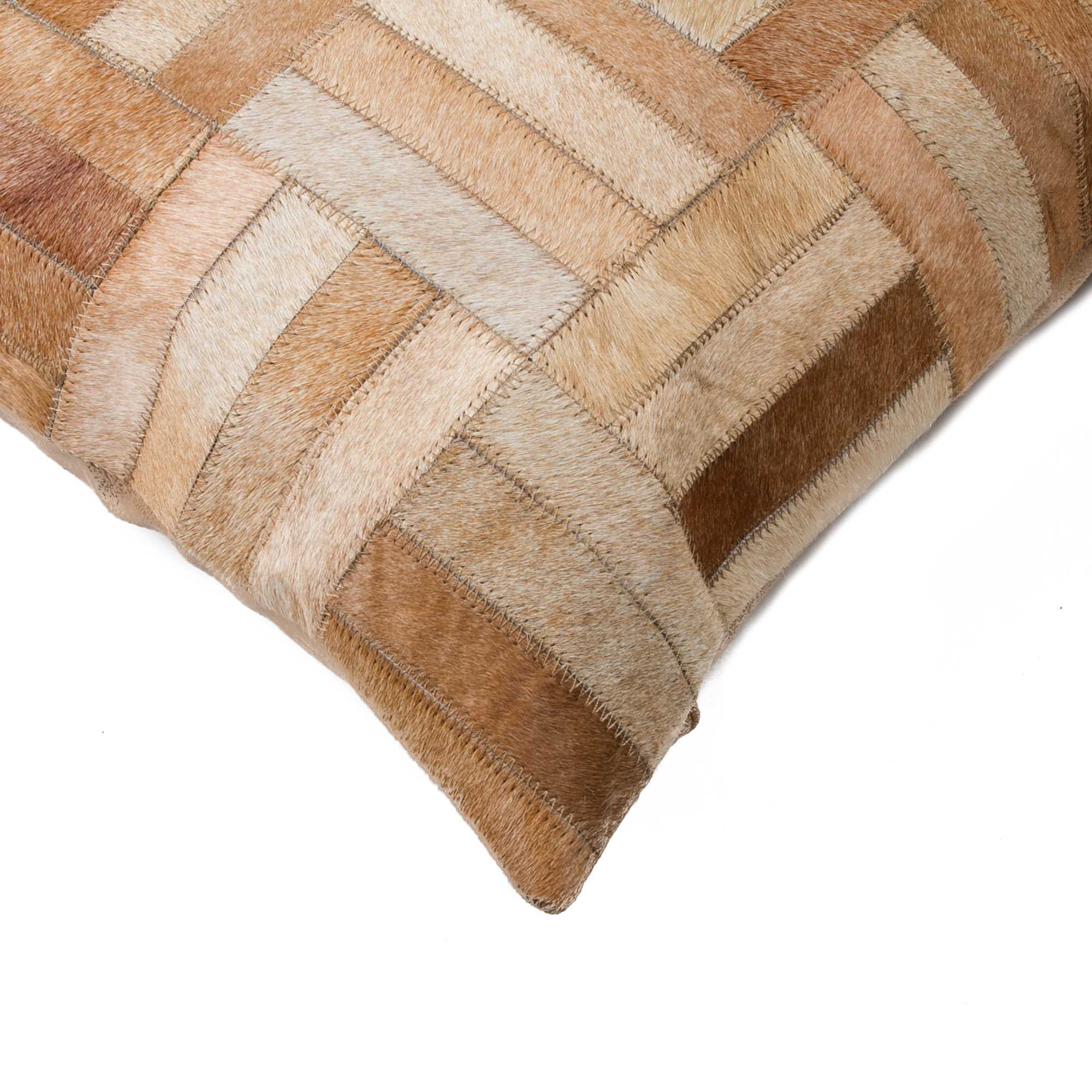 18" x 18" x 5" Tan Parquet Cowhide - Pillow