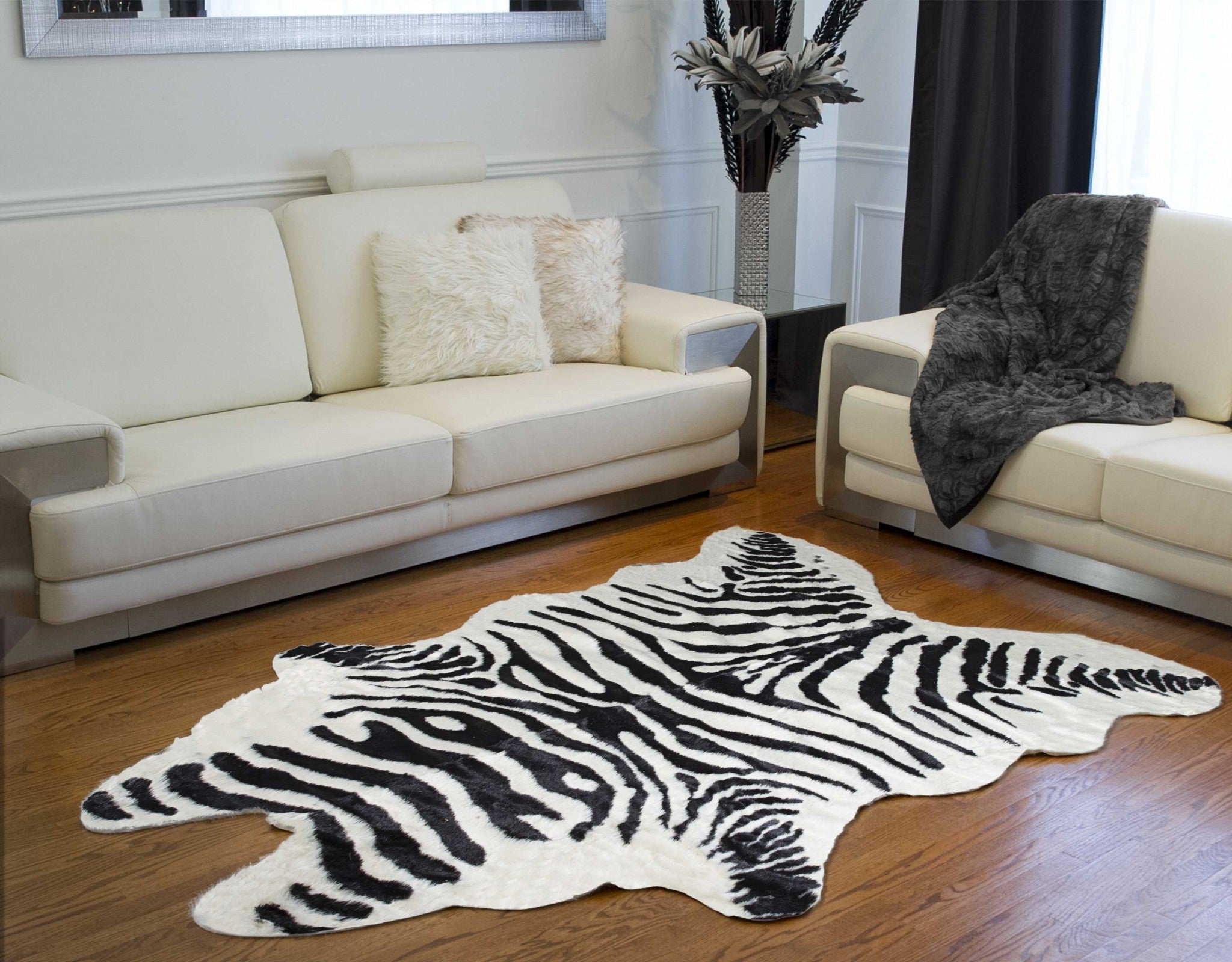 63" x 90" Zebra Black And White Faux Hide - Area Rug