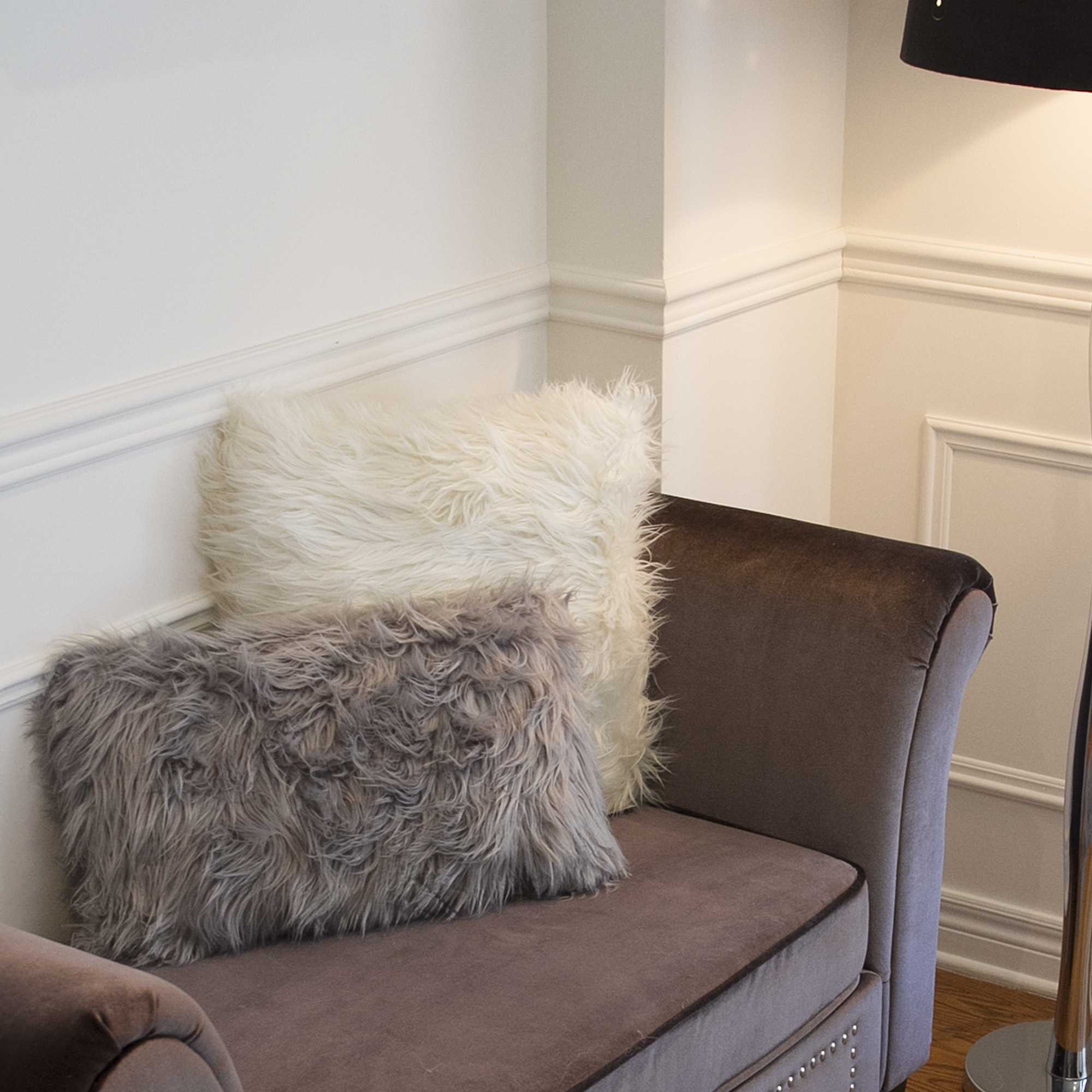 12" x 20" x 5" Gray, Faux - Pillow 2-Pack