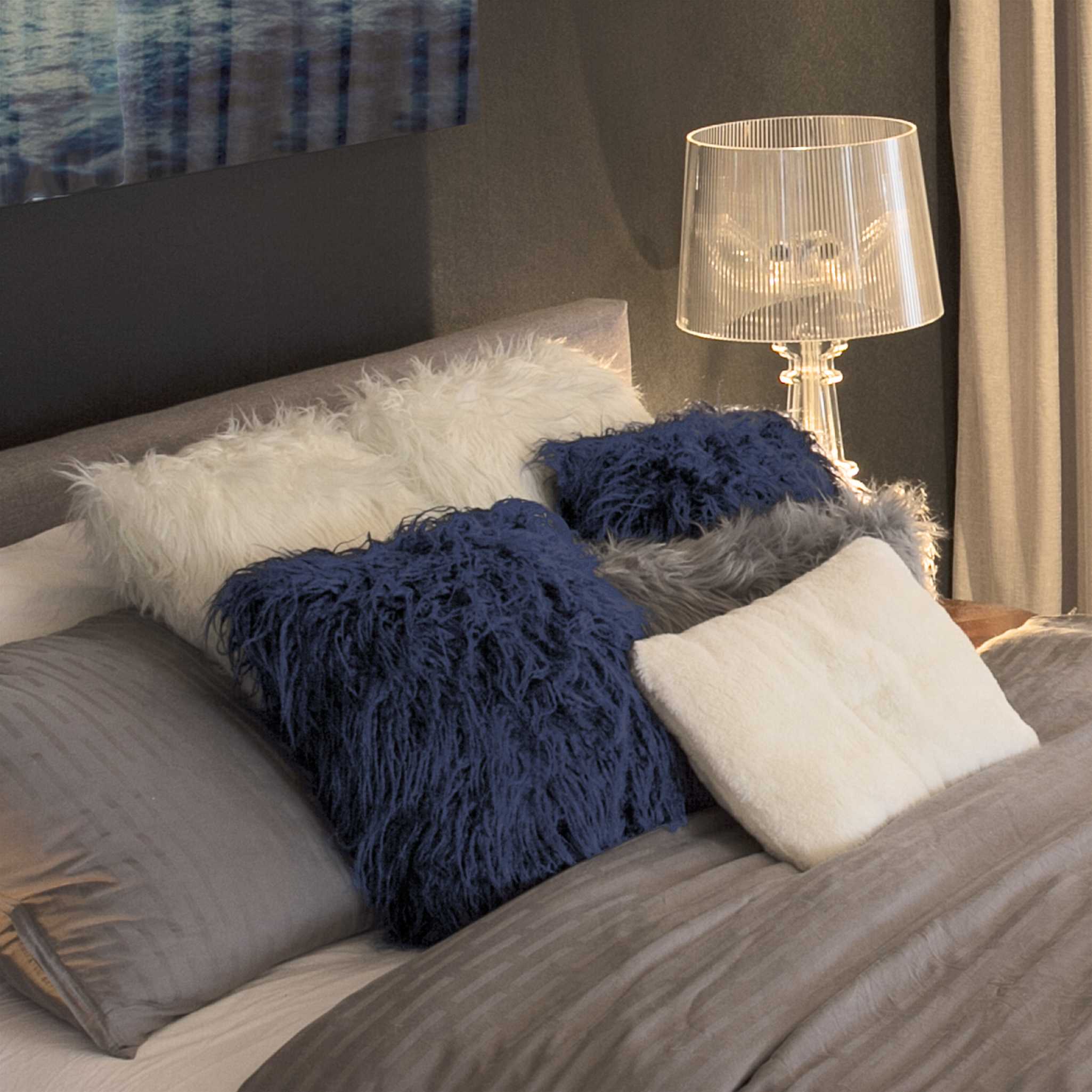 20" x 20" x 5" Ink Faux Sheepskin - Pillow