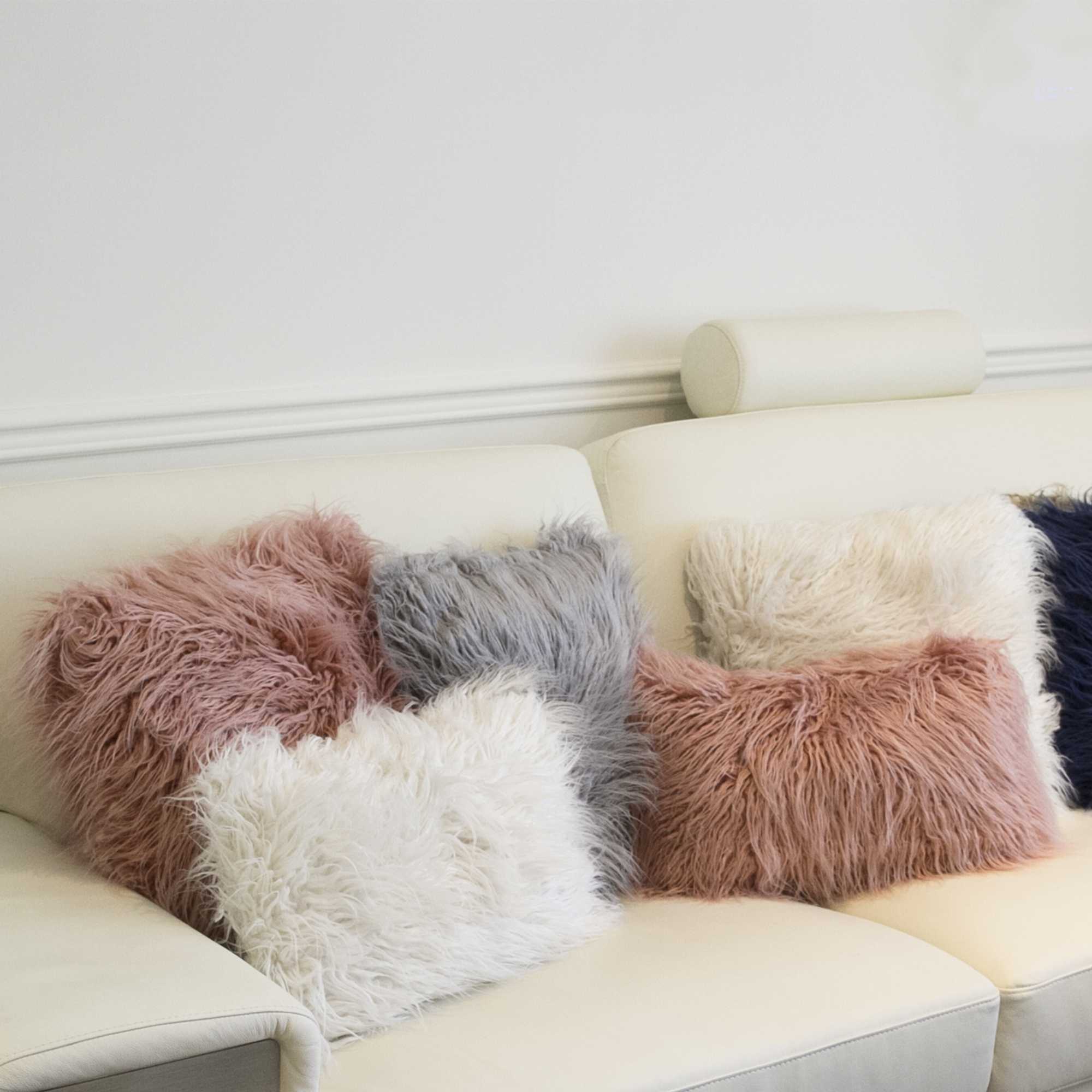 12" x 20" x 5" Stone White, Faux Sheepskin - Pillow