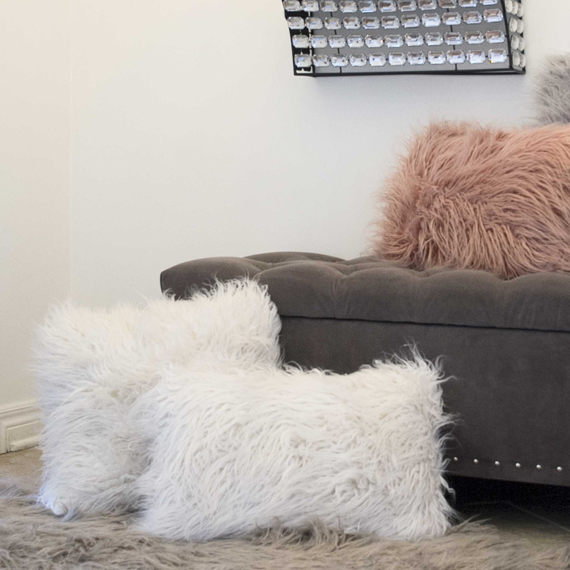 12" x 20" x 5" Stone White, Faux Sheepskin - Pillow