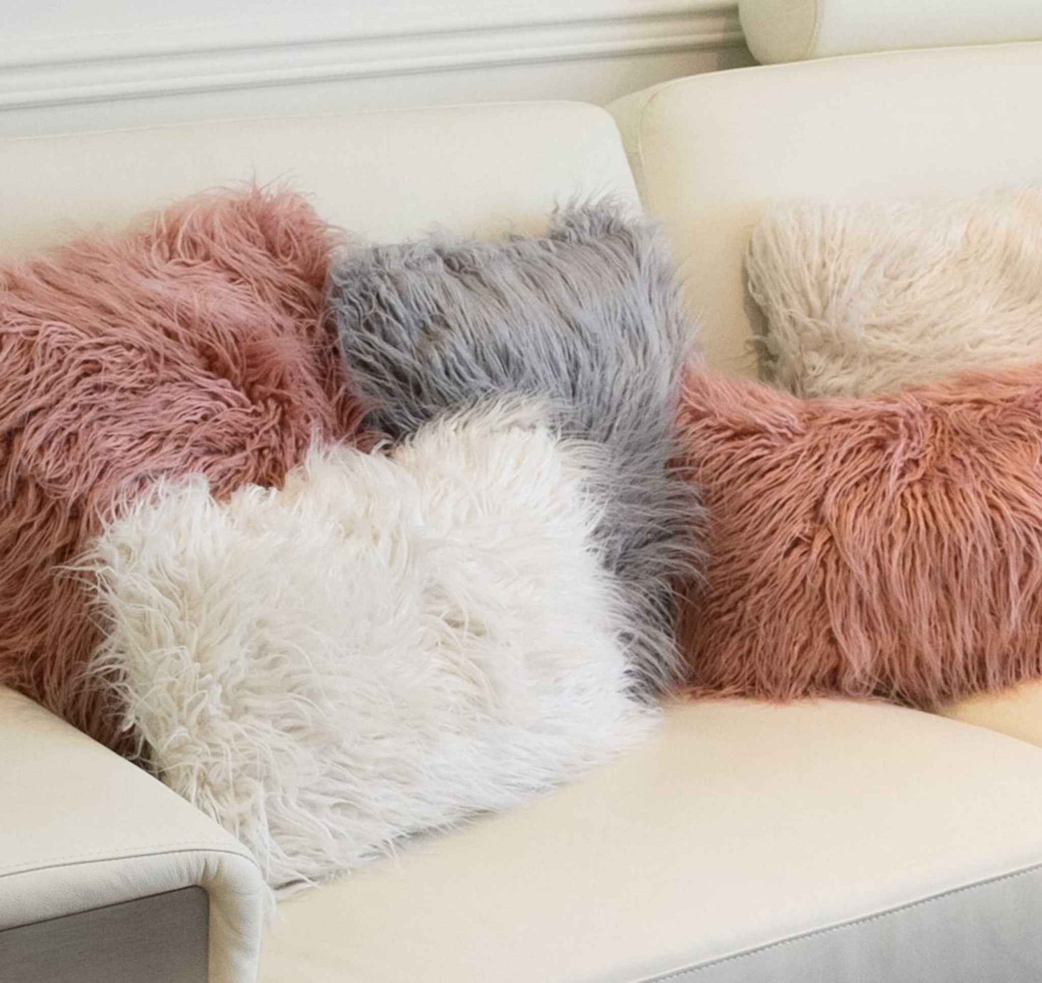 20" x 20" x 5" Dusty Rose Faux Sheepskin - Pillow 2-Pack
