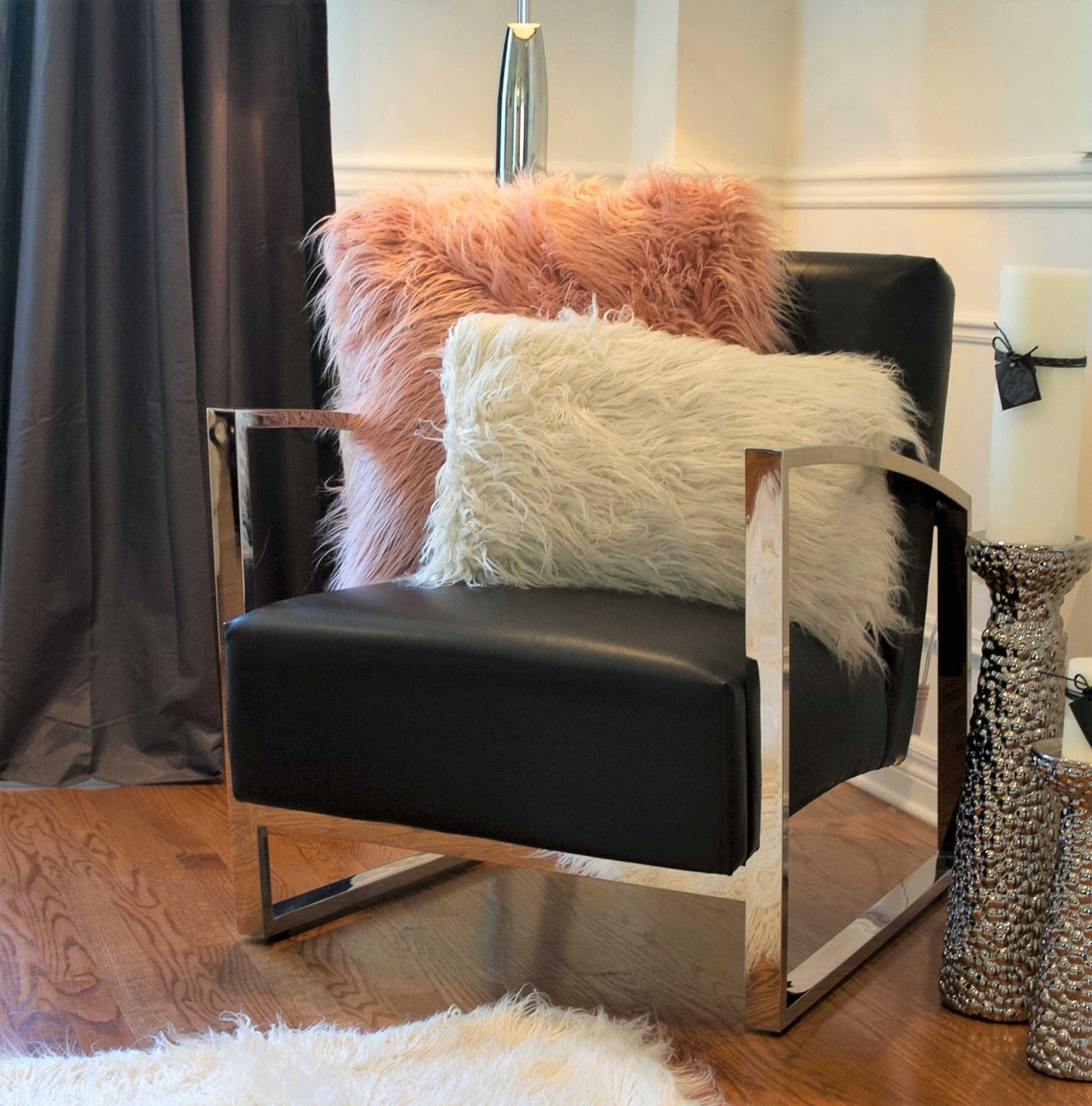 20" x 20" x 5" Dusty Rose Faux Sheepskin - Pillow 2-Pack