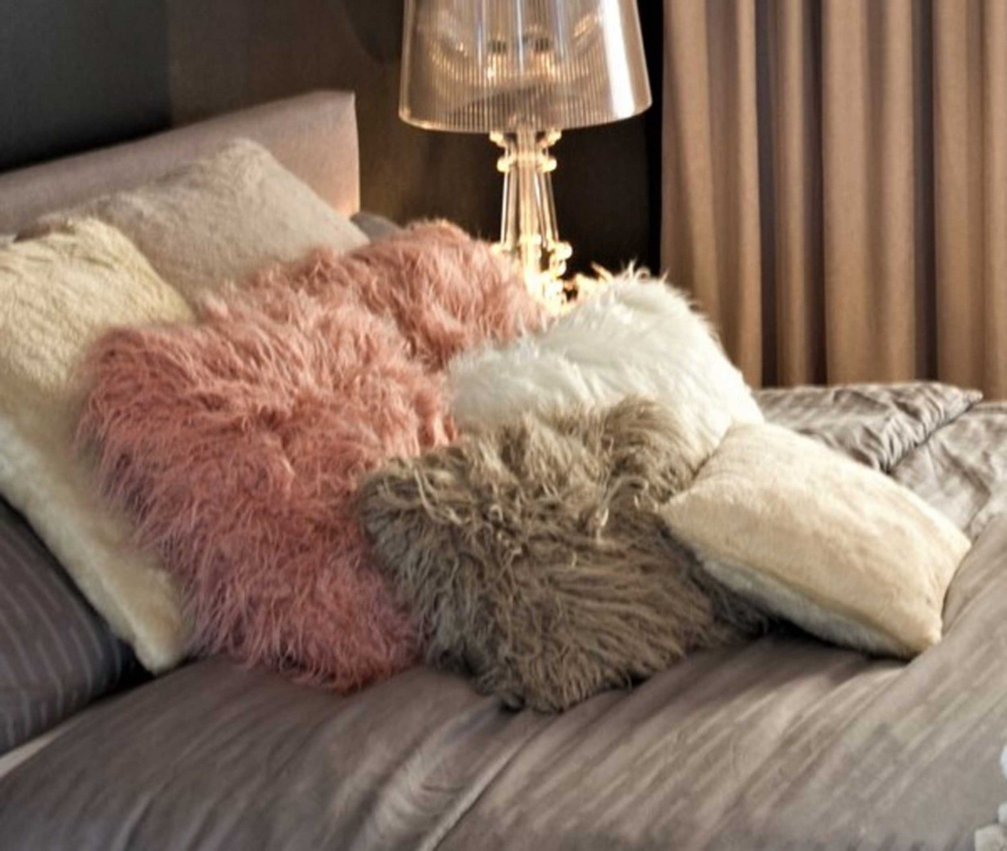 20" x 20" x 5" Dusty Rose Faux Sheepskin - Pillow 2-Pack