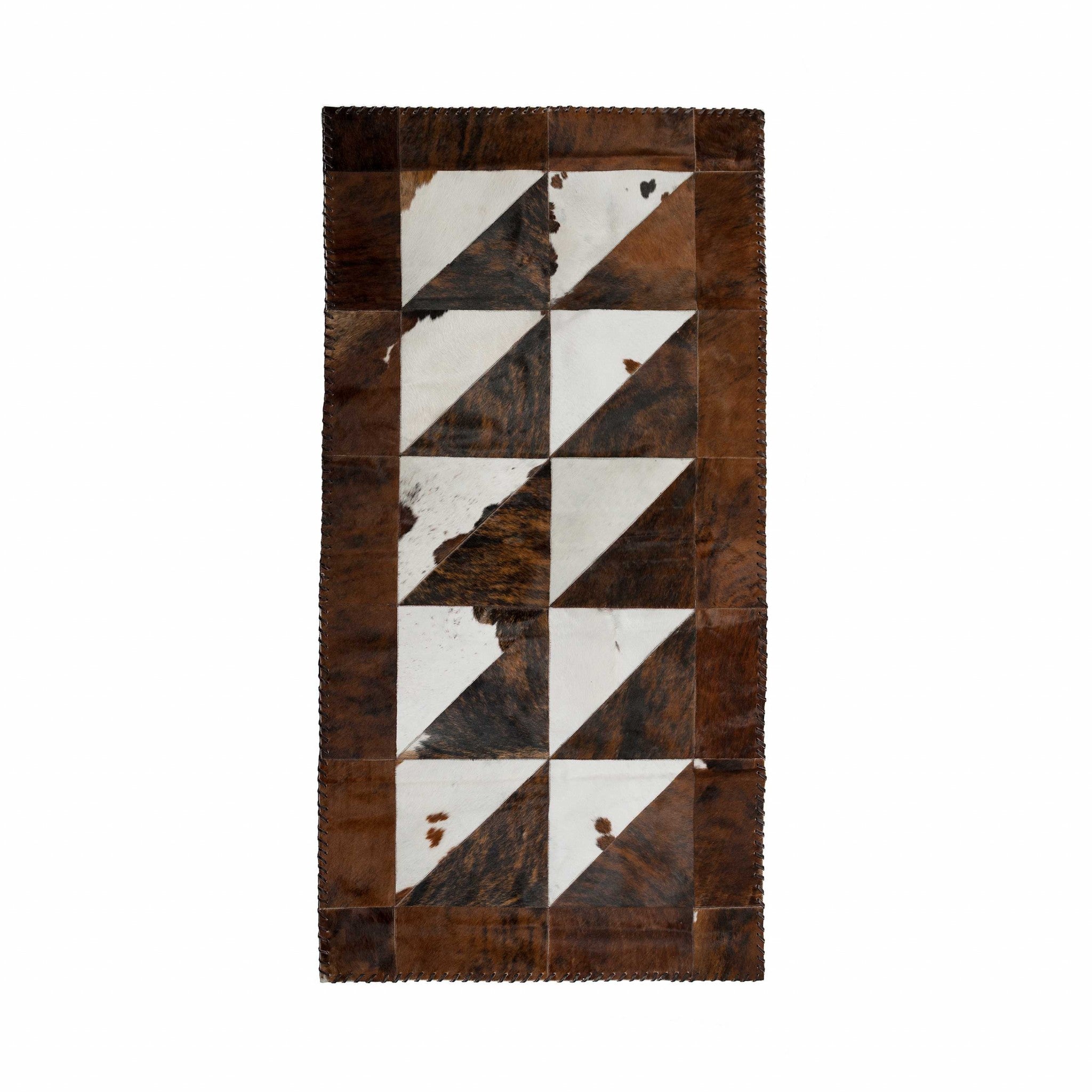 3" x 6" Chocolate And Natural Runner Stitch Cowhide - Area Rug