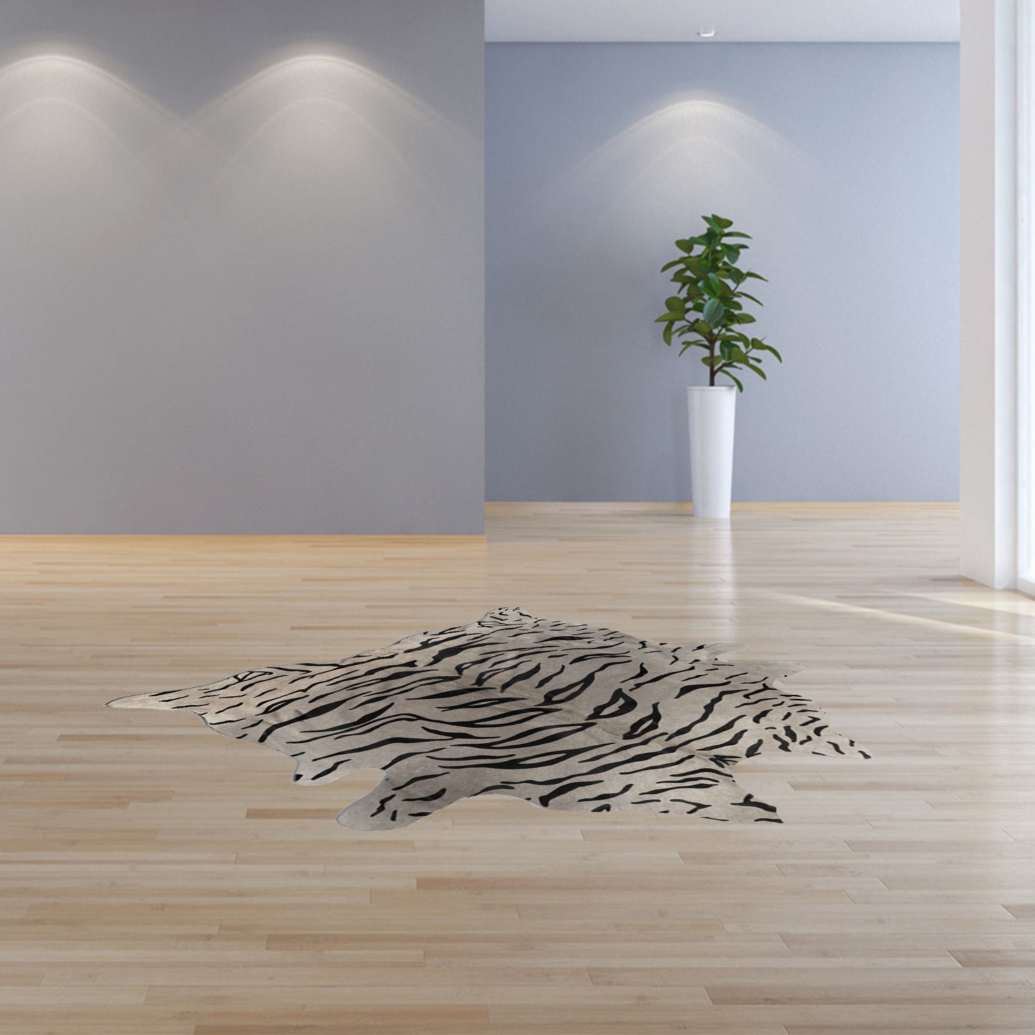 72" x 84" Tiger Black On Grey, Cowhide - Rug
