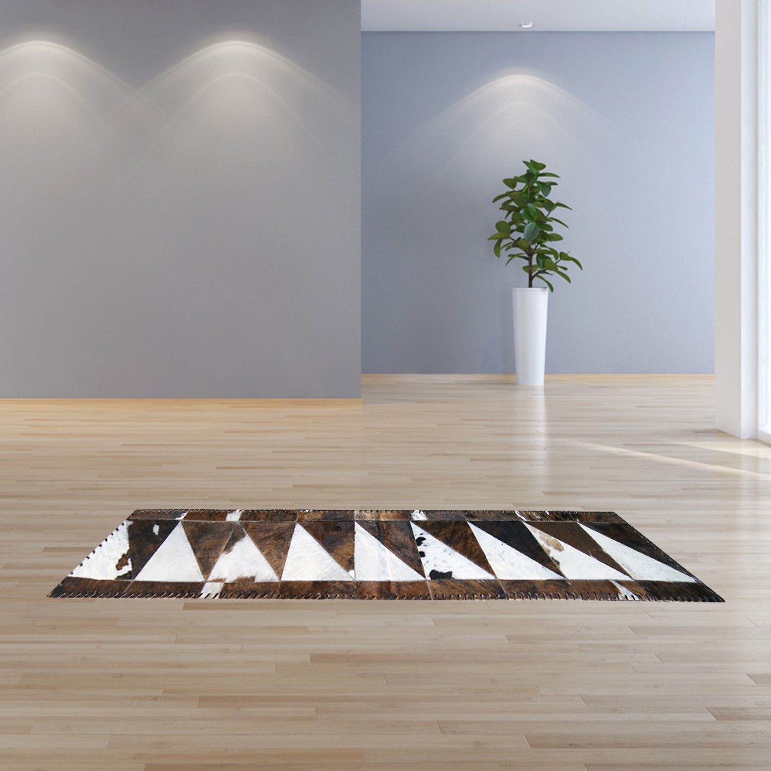 1" x 6" Chocolate And Natural Runner Stitch Cowhide - Area Rug