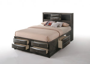 86" X 57" X 56" Gray Oak Rubber Wood Full Storage Bed