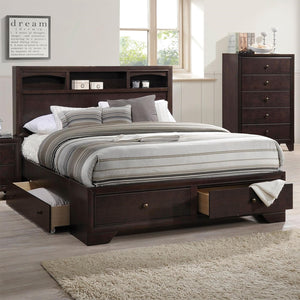 91" X 63" X 53" Espresso Rubber Wood Queen Storage Bed