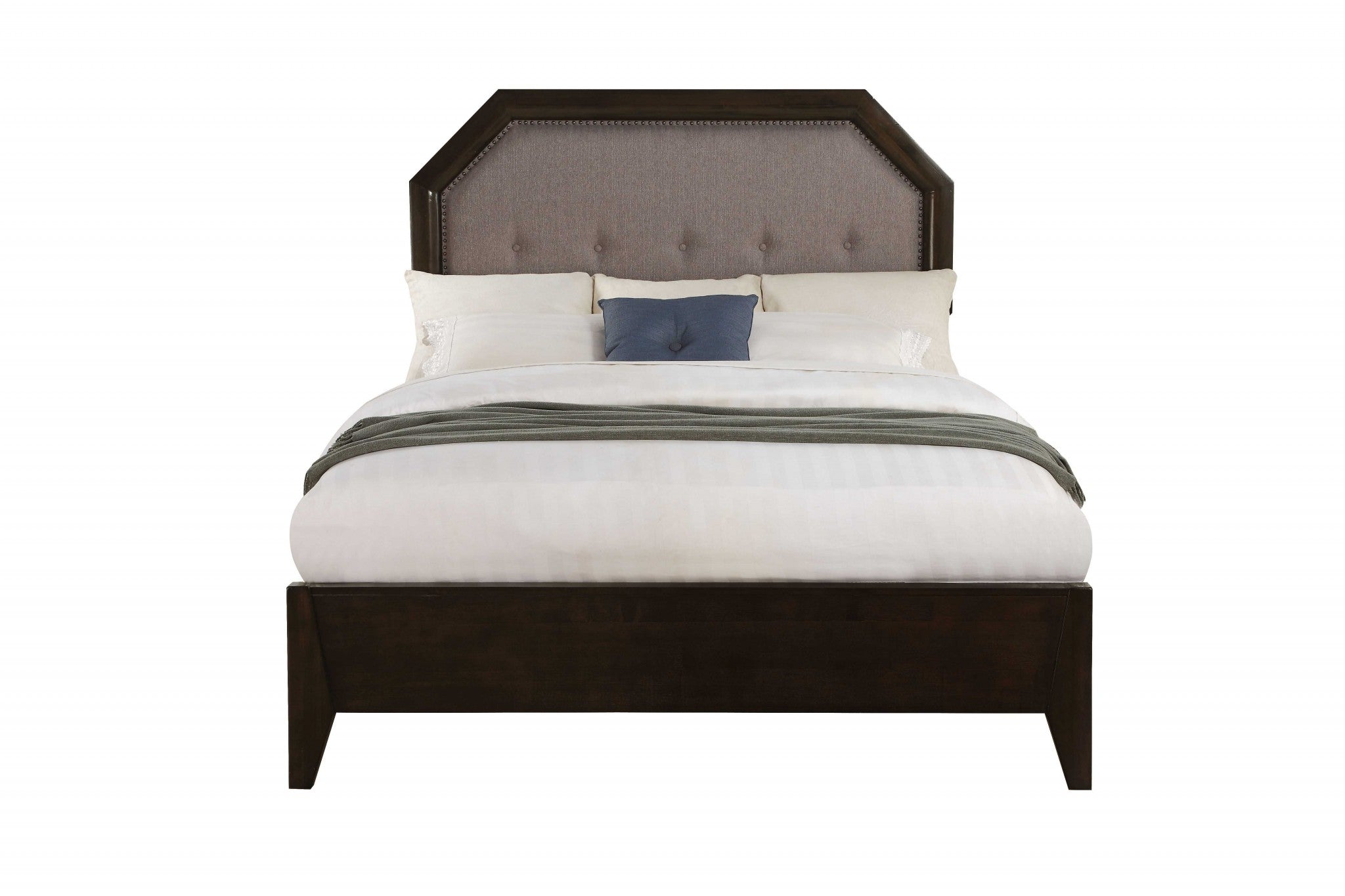 86" X 63" X 58" Light Gray Fabric & Tobacco Queen Bed