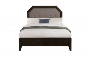 86" X 63" X 58" Light Gray Fabric & Tobacco Queen Bed
