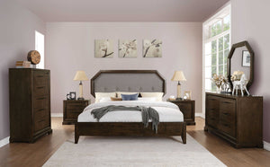 86" X 63" X 58" Light Gray Fabric & Tobacco Queen Bed