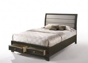 87" X 63" X 52" Gray Fabric And Antique Gray Queen Storage Bed