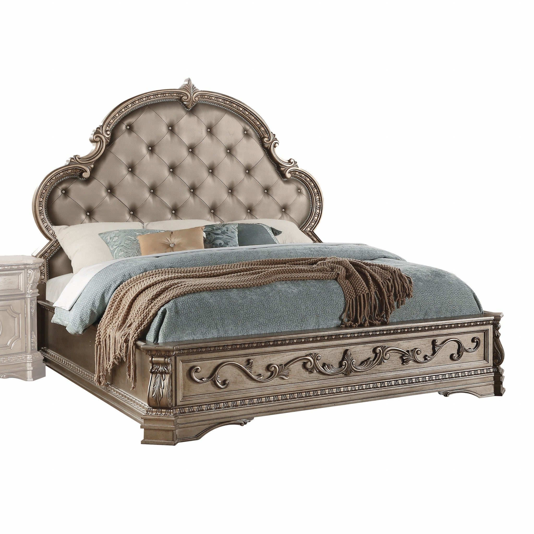 90" X 84" X 76" PU Antique Champagne Eastern King Bed