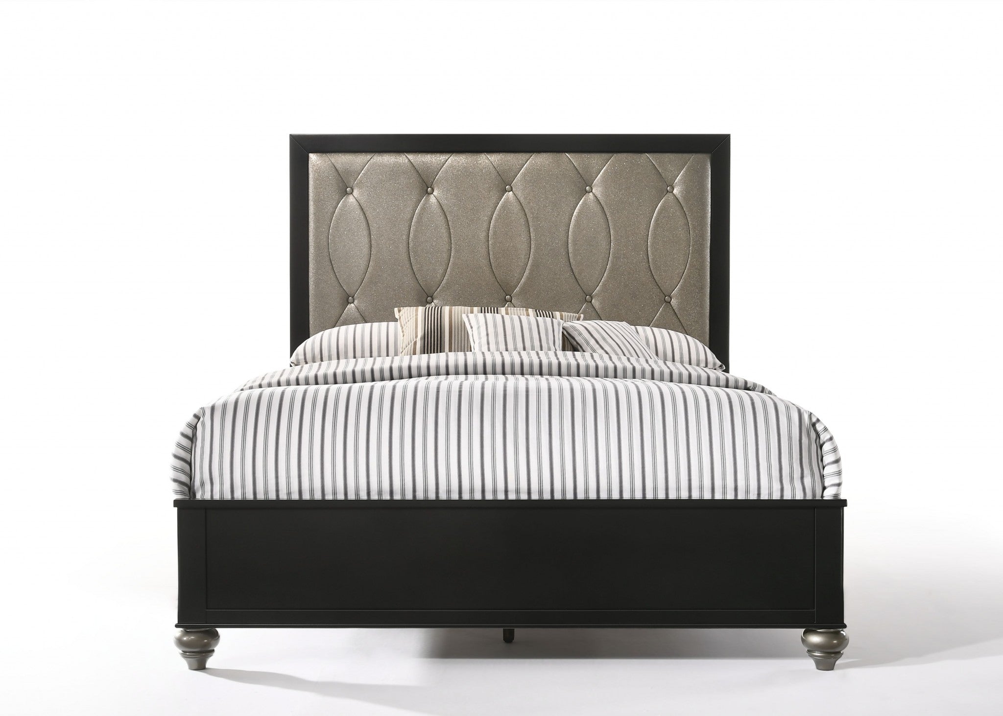 89" X 64" X 58" Copper Leatherette And Black Pu Queen Bed