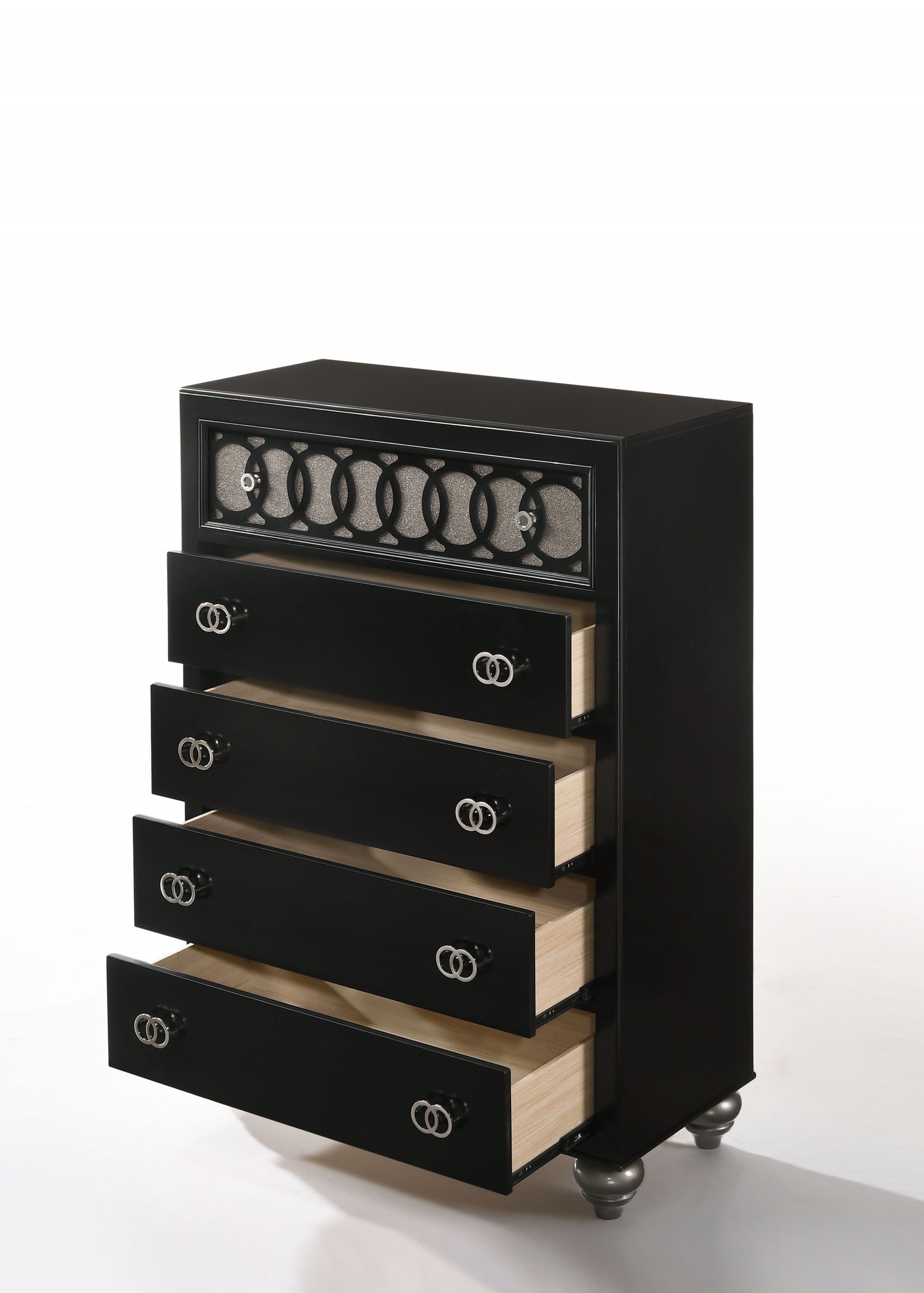 35" X 16" X 50" Nickel Brushed and Black Wood Chest