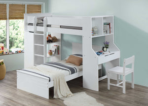 77" X 41" X 32" Twin White Solid Wood Bed
