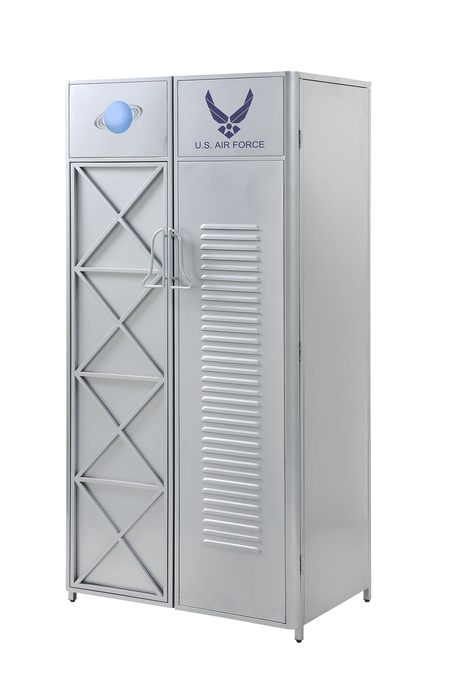 32" X 22" X 64" Silver Metal Wardrobe