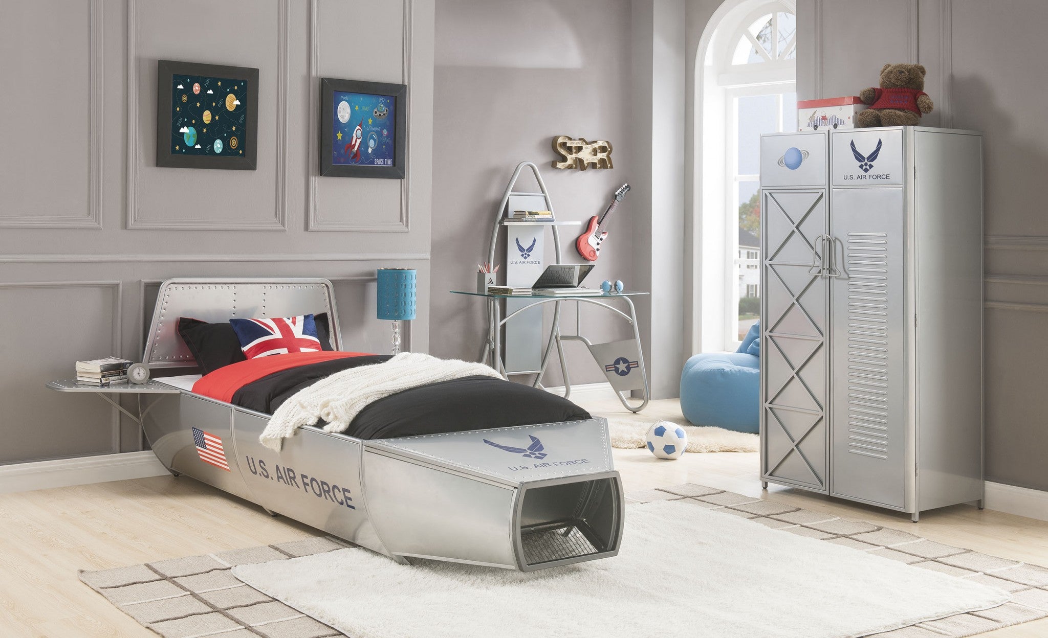 32" X 22" X 64" Silver Metal Wardrobe