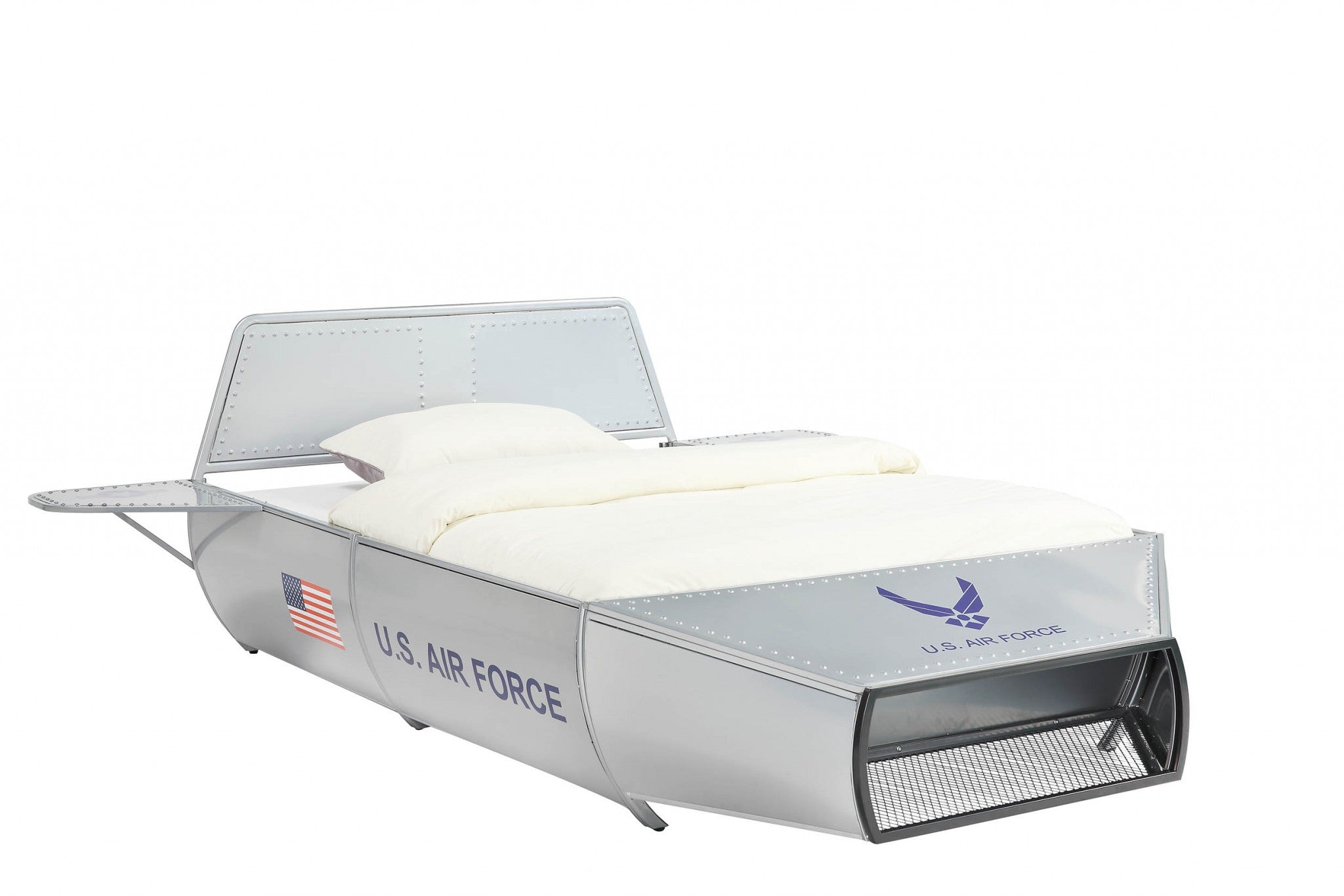 96" X 91" X 36" Silver Metal Full Bed w/ Storage