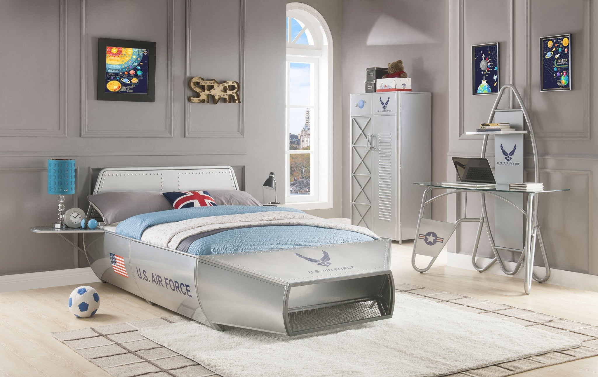 96" X 91" X 36" Silver Metal Full Bed w/ Storage