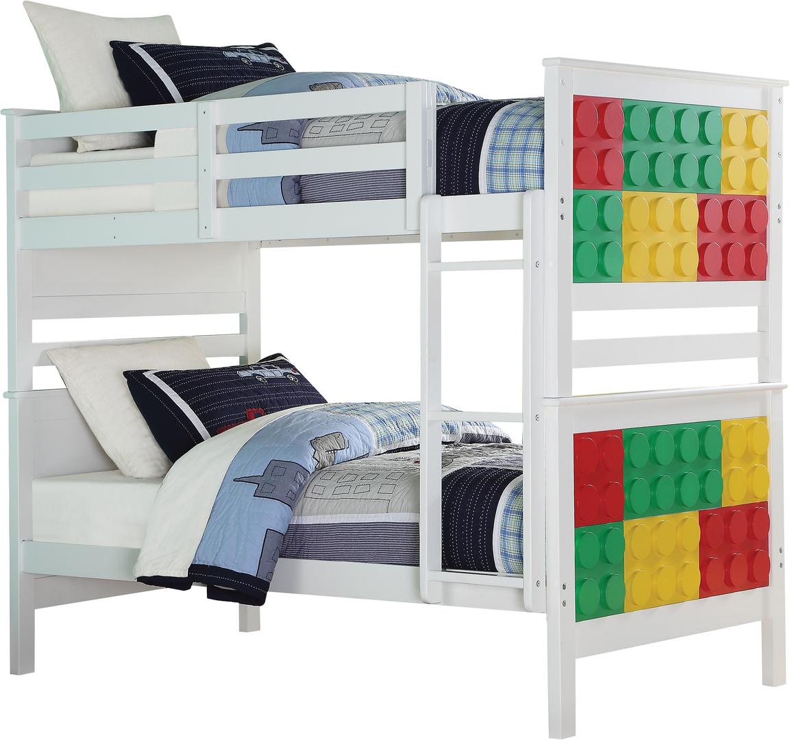 80" X 43" X 65" White  MultiColor Twin Over Twin Playground Bunk Bed