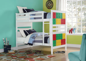 80" X 43" X 65" White  MultiColor Twin Over Twin Playground Bunk Bed