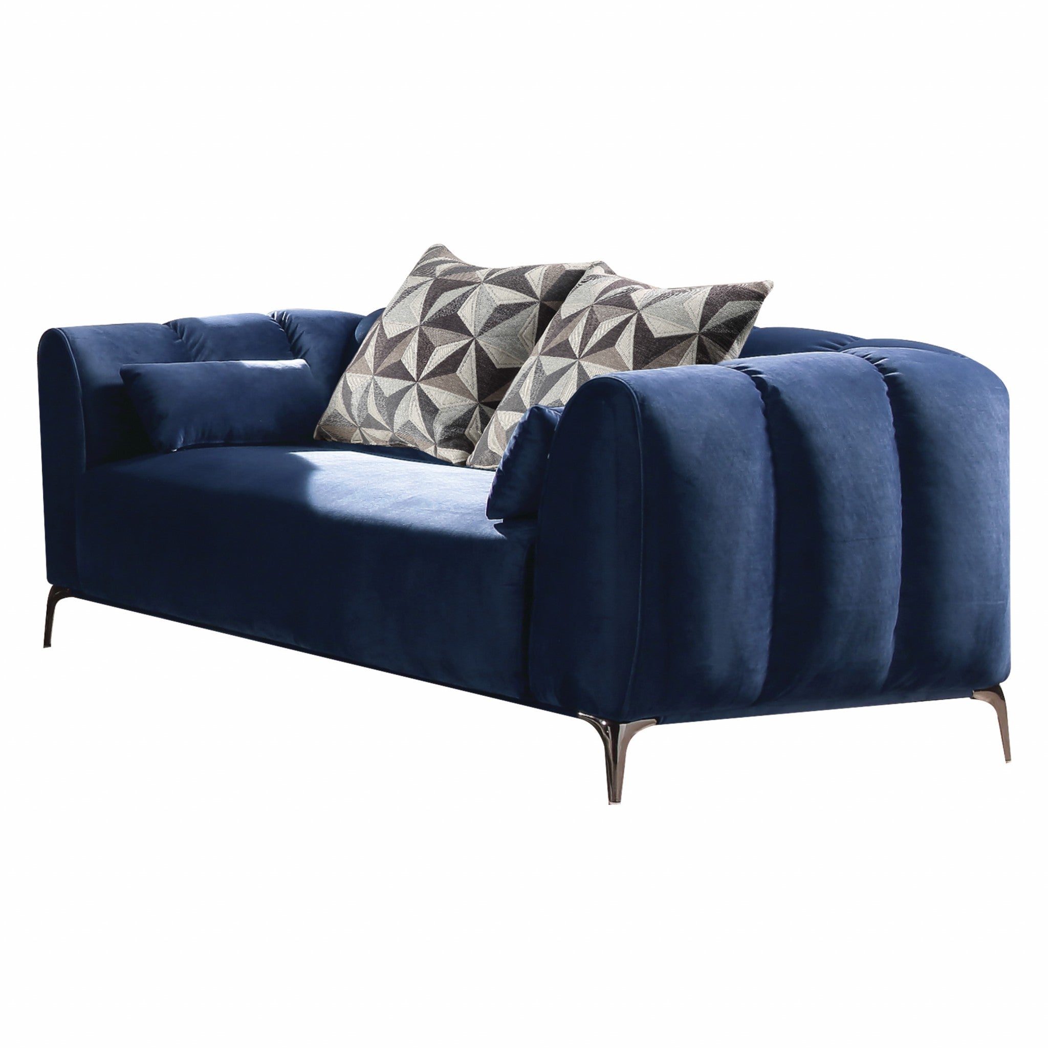 80" X 42" X 31" Blue Velvet Loveseat w/4 Pillows