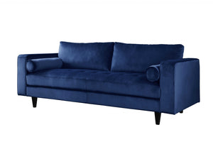 88" X 38" X 35" Navy Velvet Sofa w/2 Pillows