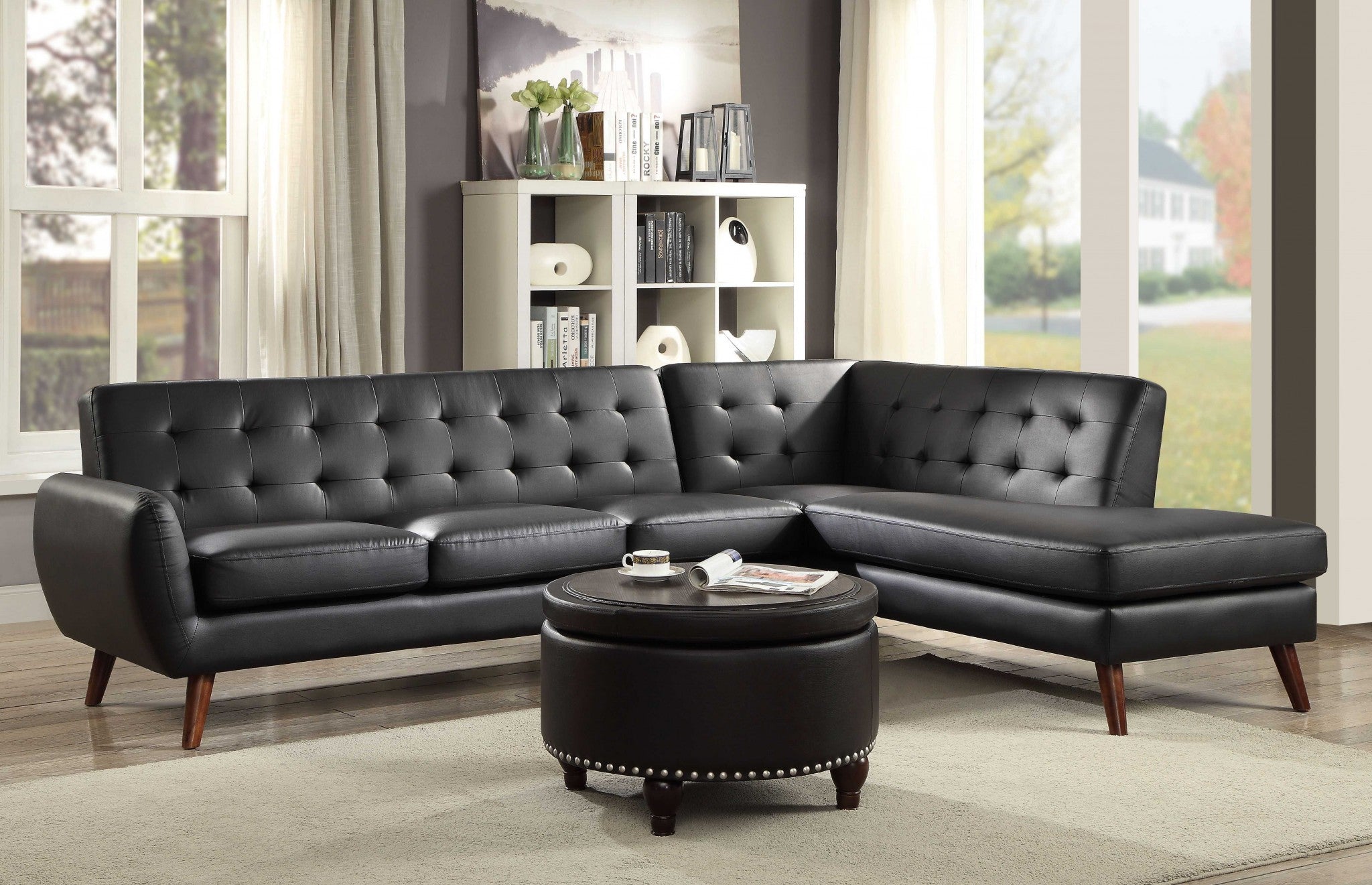 111" X 80" X 33" Black PU Sectional Sofa