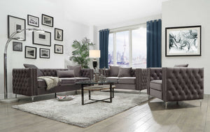 86" X 34" X 30" Dark Gray Velvet Sofa w/3 Pillows