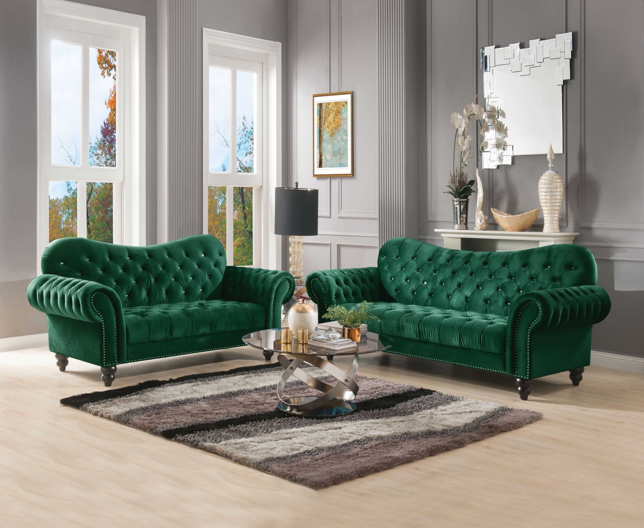 91" X 37" X 39" Green Velvet Sofa