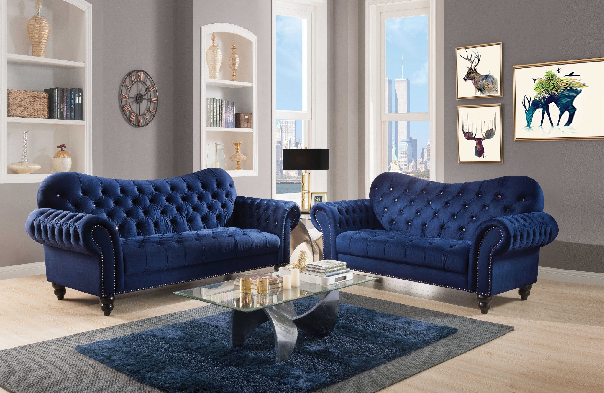 91" X 42" X 31" Navy Velvet Sofa