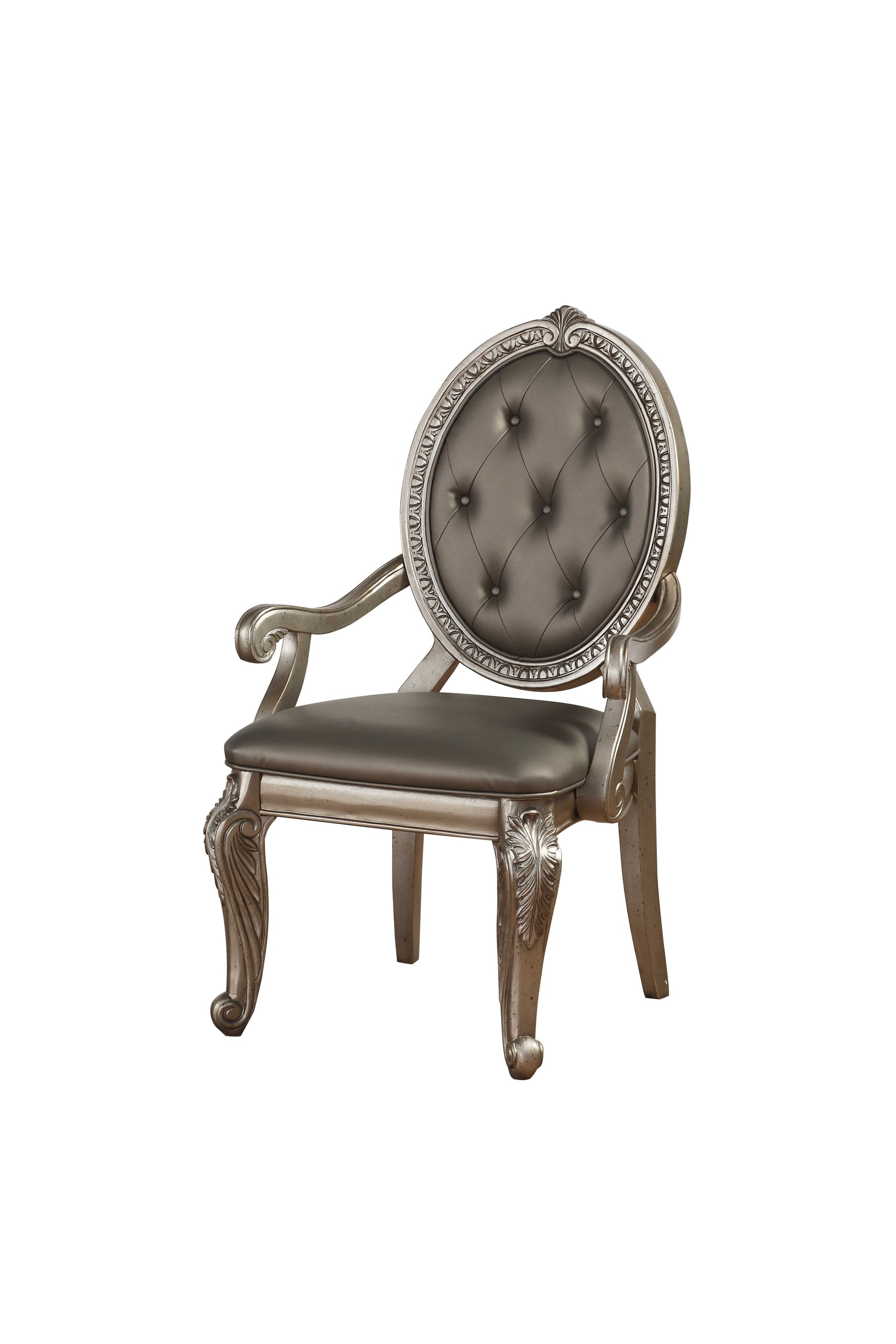 24" X 24" X 42" 2Pc PU Leather & Antique Champagne Arm Chair