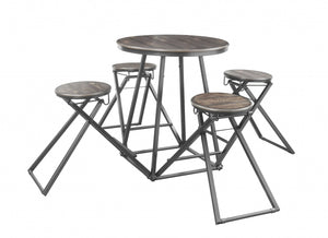 30" X 30" X 36" 5pc Brown Top And Bronze Counter Height Set