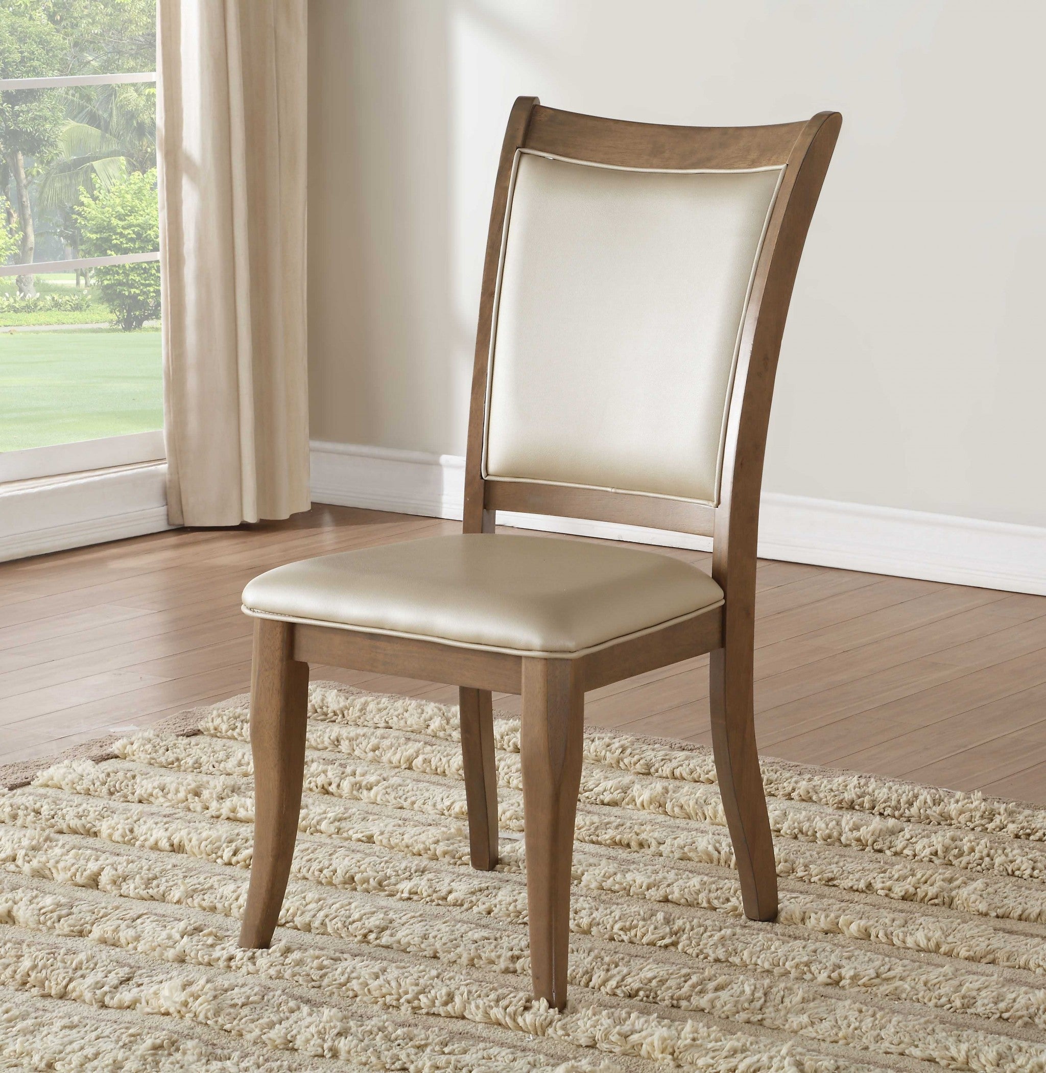 23" X 19" X 40" 2pc Beige Leatherette And Gray Oak Side Chair