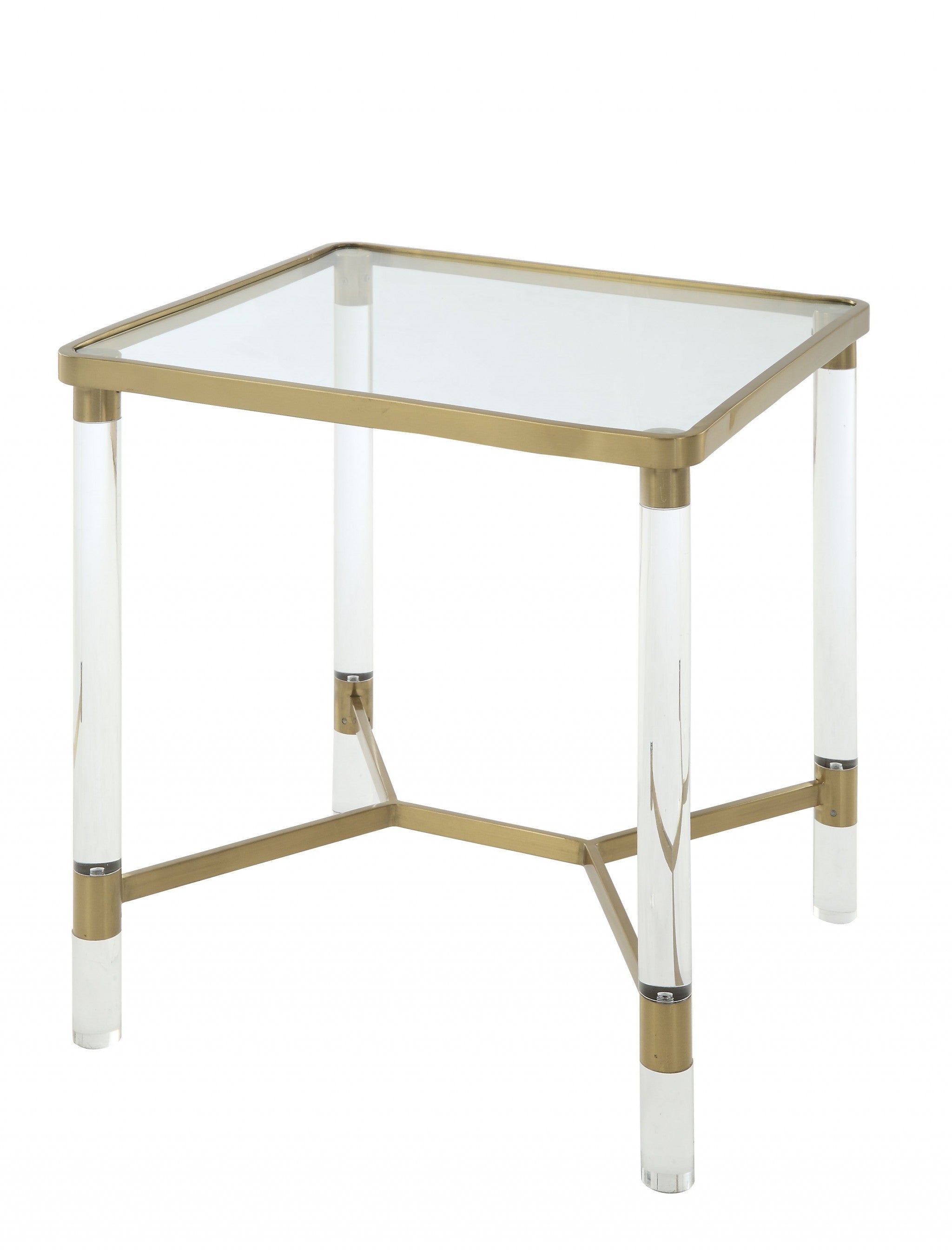 20" X 20" X 24" Stainless Steel, Clear Acrylic And Glass End Table