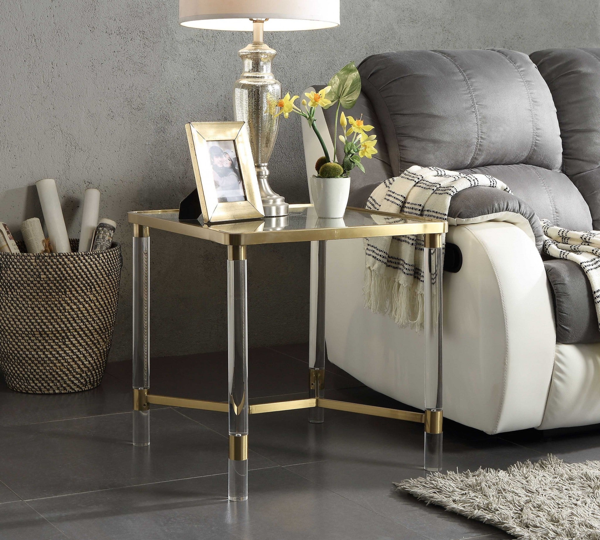 20" X 20" X 24" Stainless Steel, Clear Acrylic And Glass End Table