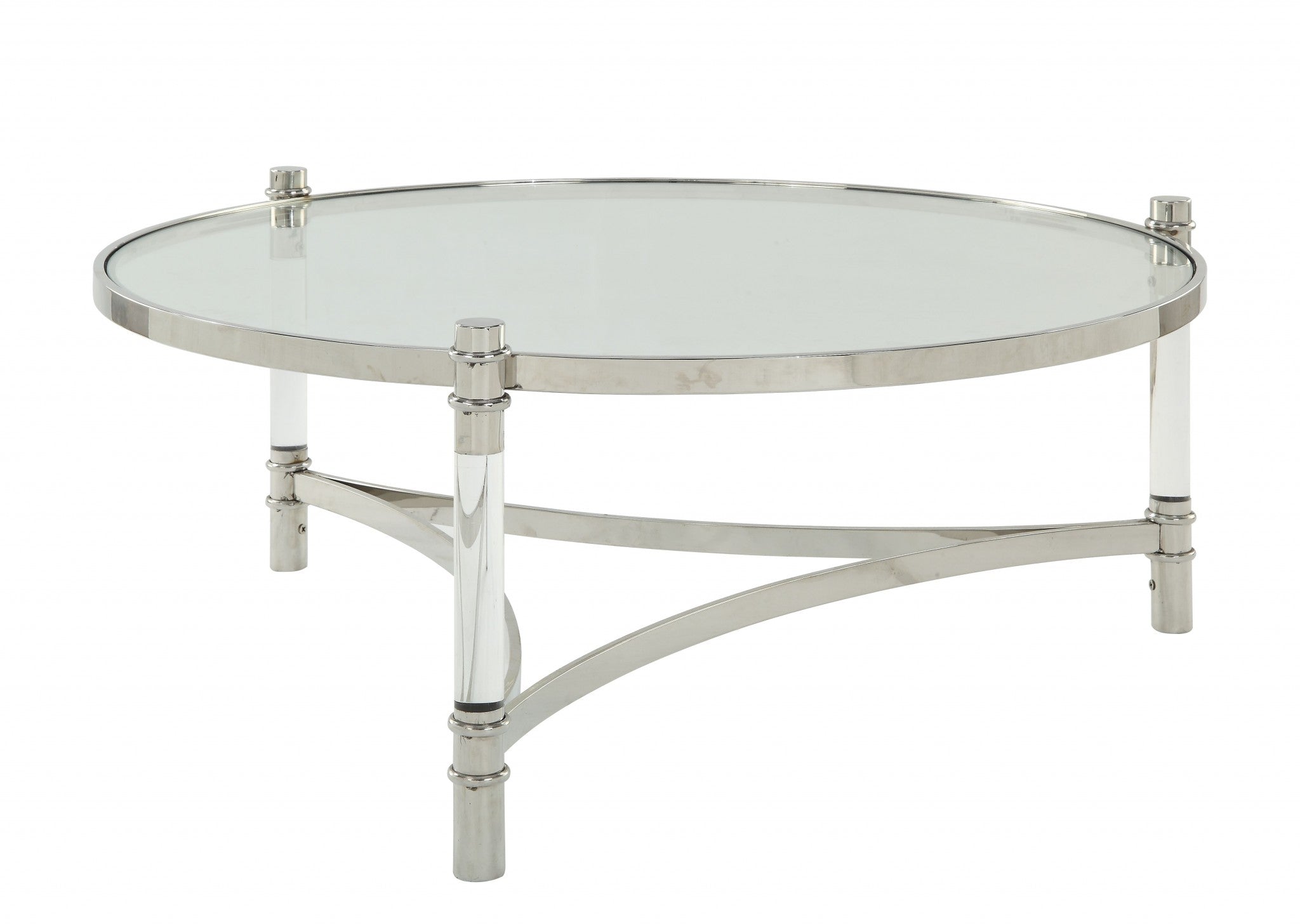 41" X 41" X 17" Clear Acrylic, Stainless Steel And Clear Glass Coffee Table