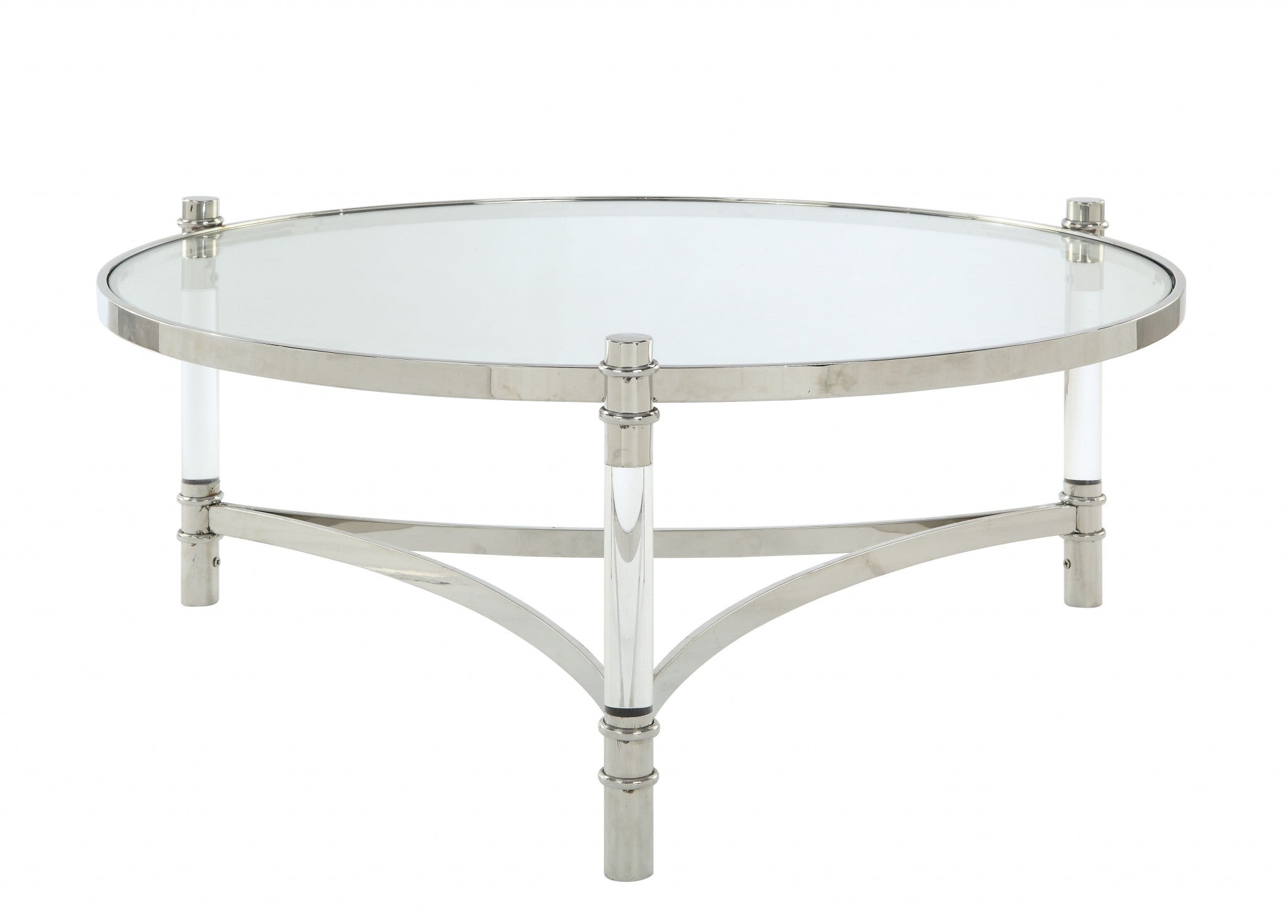 41" X 41" X 17" Clear Acrylic, Stainless Steel And Clear Glass Coffee Table