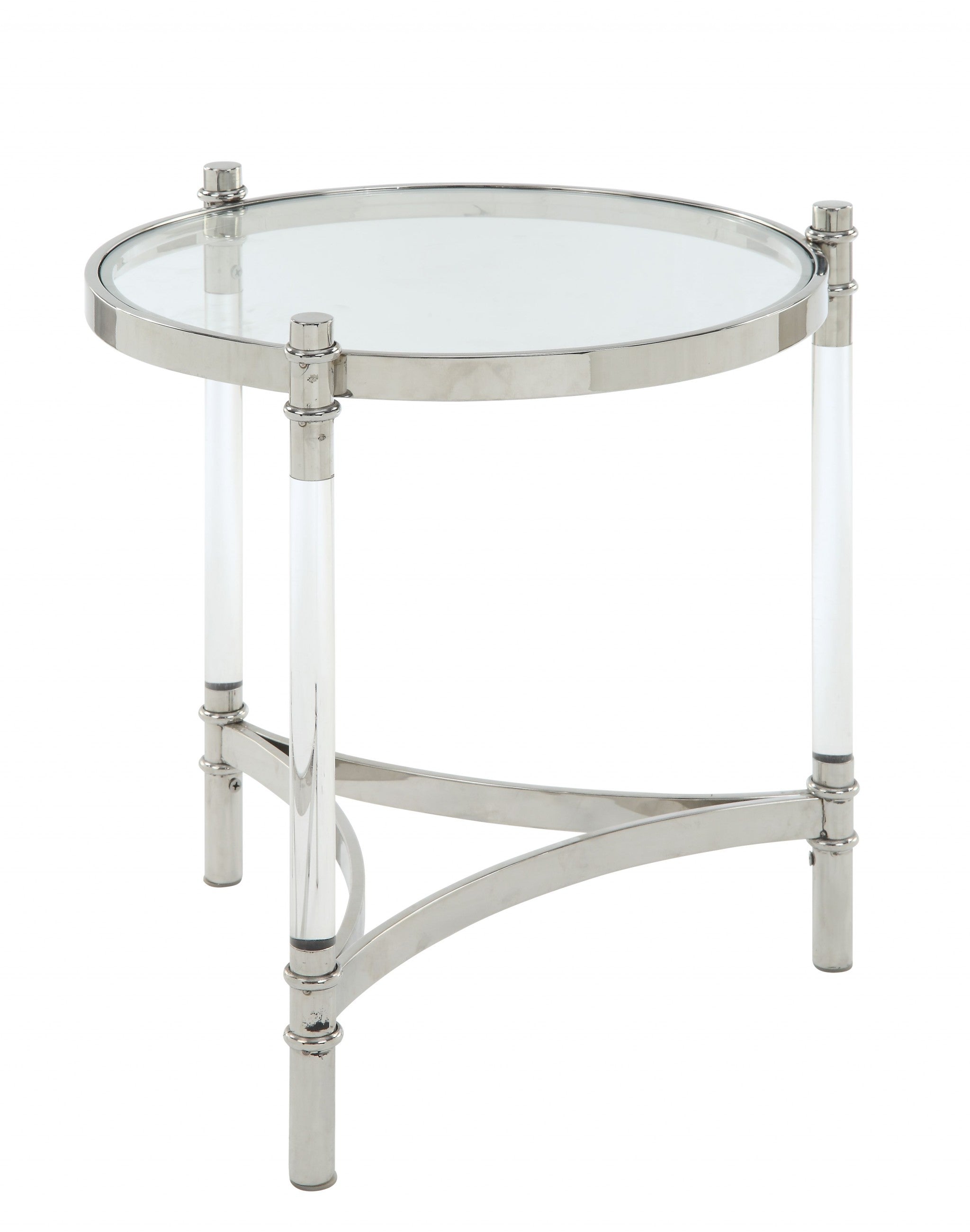 20" X 20" X 24" Stainless Steel, Clear Acrylic And Glass End Table