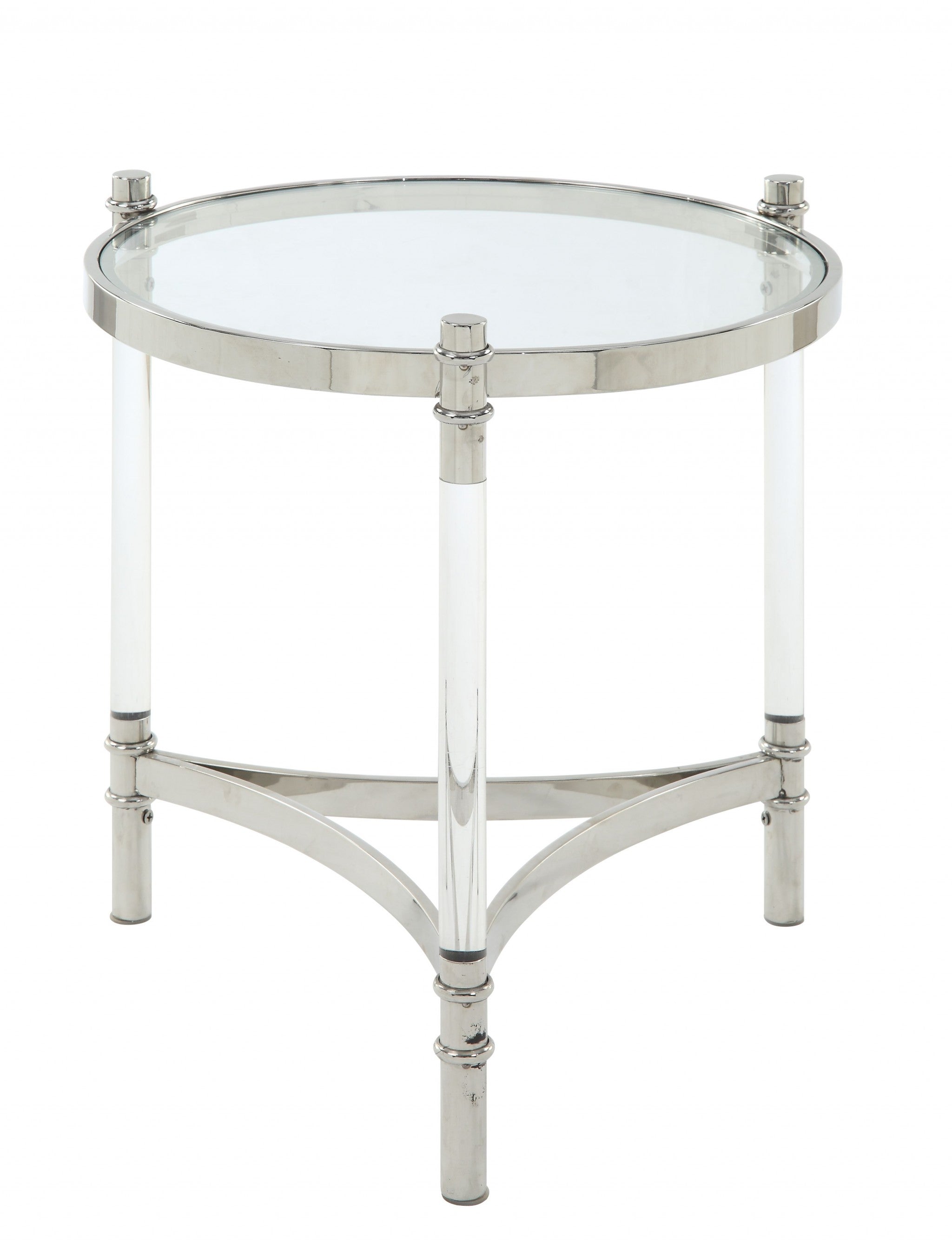20" X 20" X 24" Stainless Steel, Clear Acrylic And Glass End Table